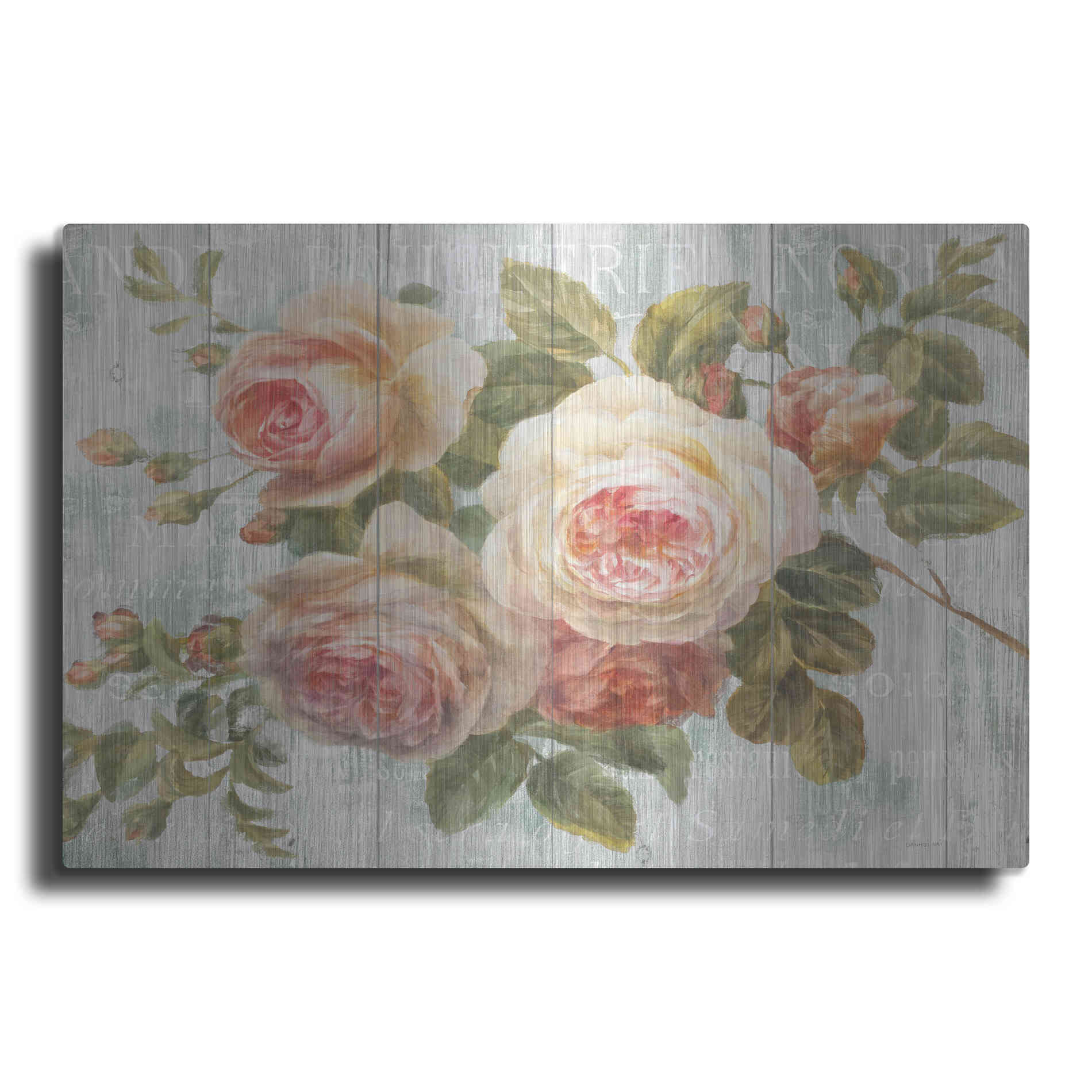 Luxe Metal Art 'Vintage Roses on Driftwood' by Danhui Nai Metal Wall Art,