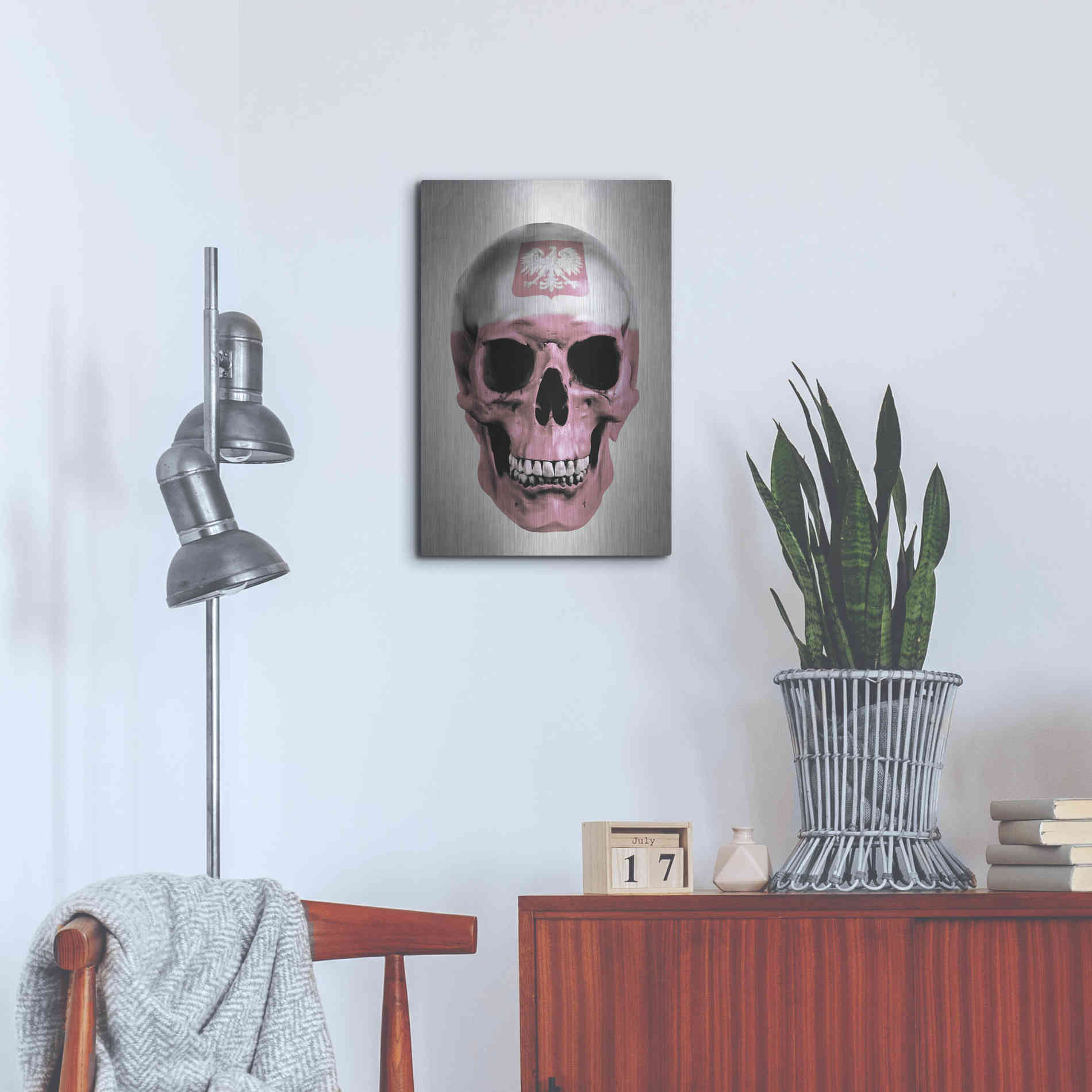 Luxe Metal Art 'Polish Skull Grey' by Nicklas Gustafsson, Metal Wall Art,16x24