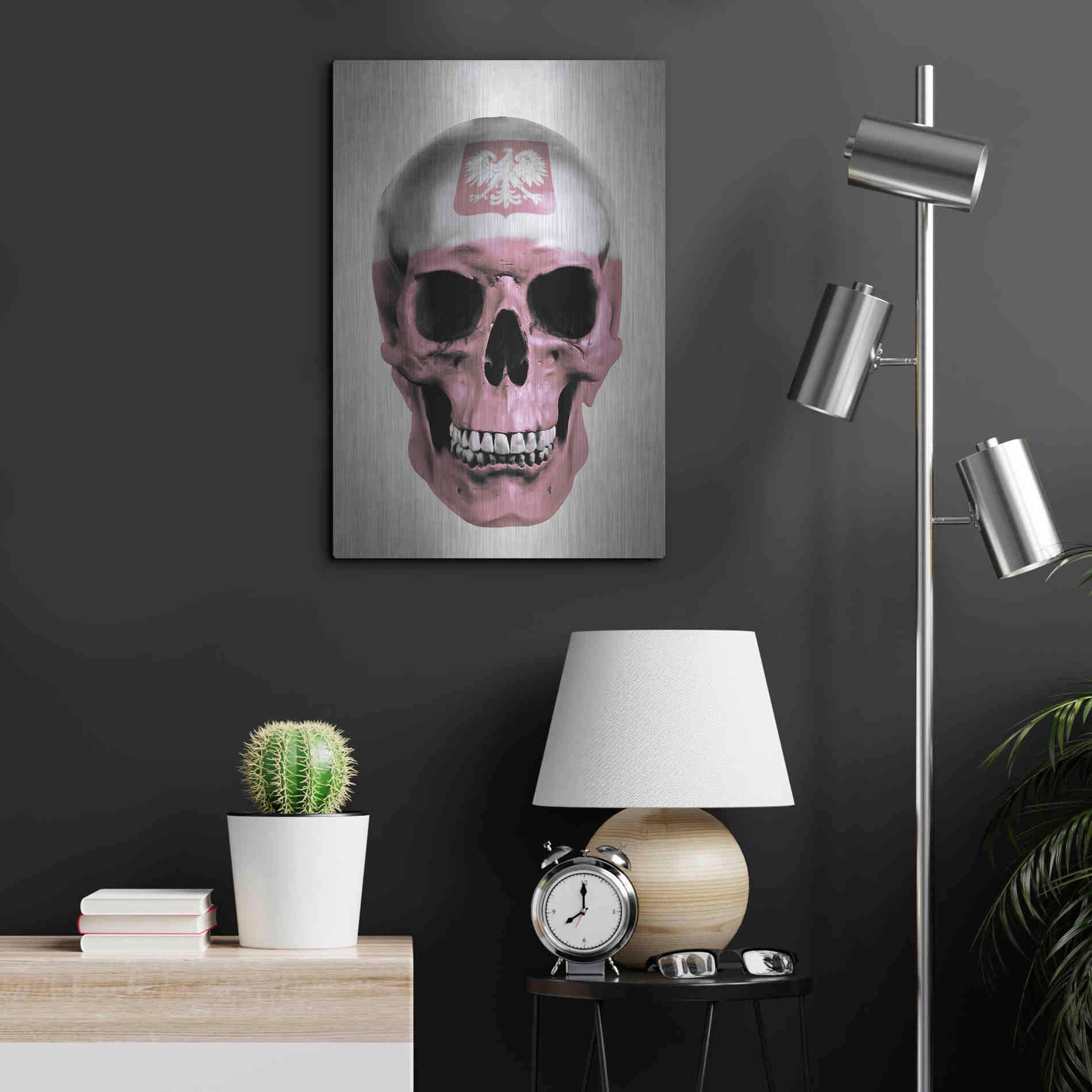 Luxe Metal Art 'Polish Skull Grey' by Nicklas Gustafsson, Metal Wall Art,16x24