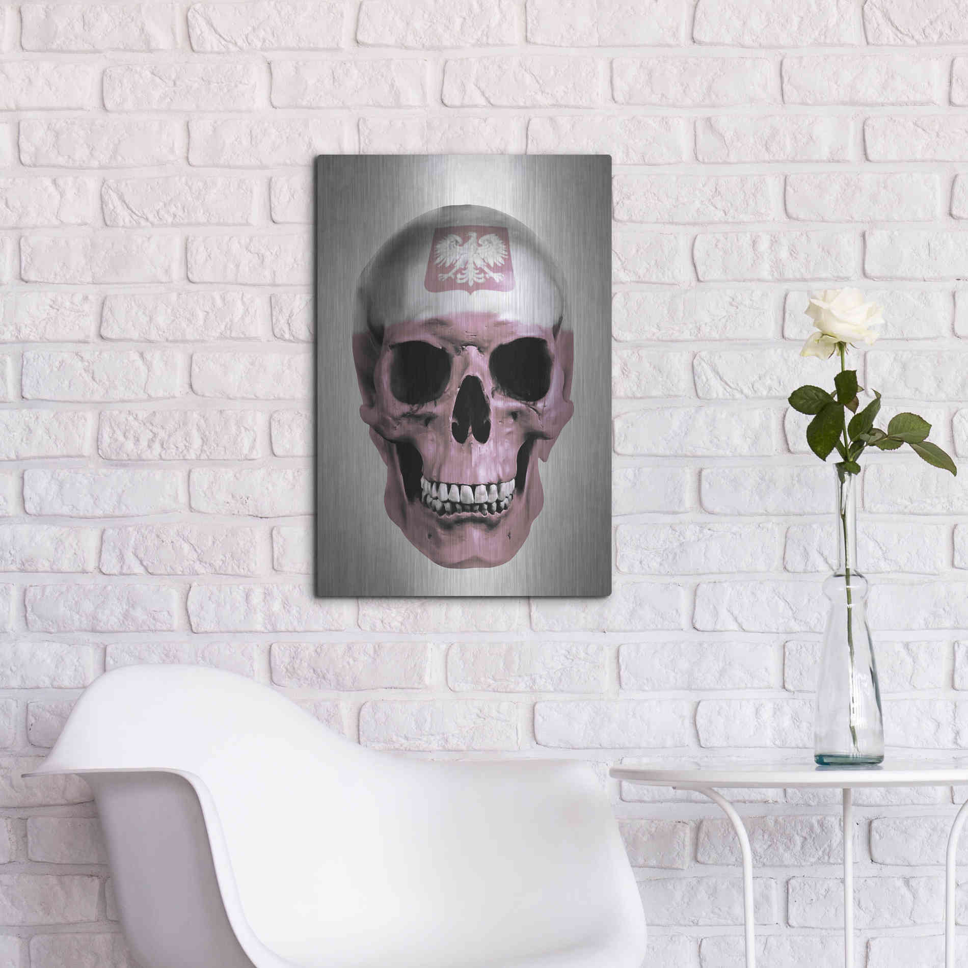 Luxe Metal Art 'Polish Skull Grey' by Nicklas Gustafsson, Metal Wall Art,16x24