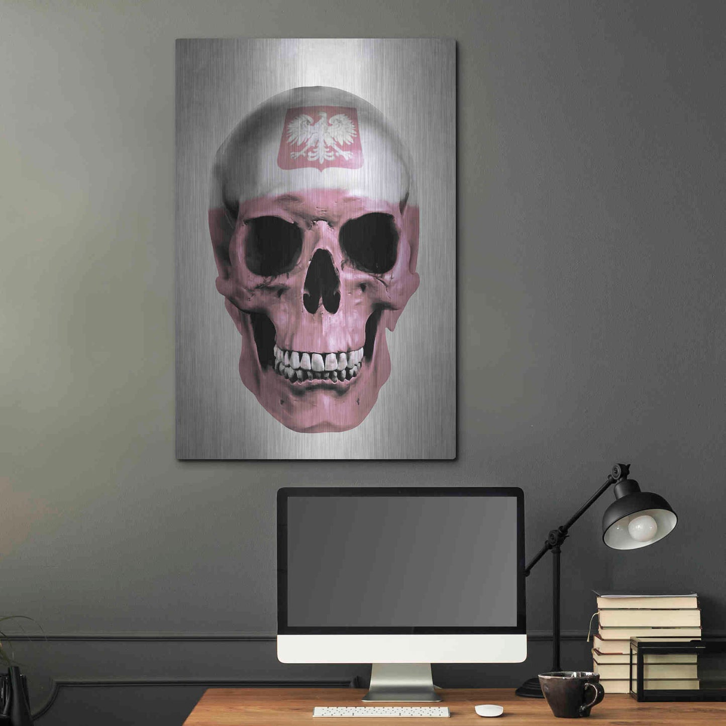 Luxe Metal Art 'Polish Skull Grey' by Nicklas Gustafsson, Metal Wall Art,24x36