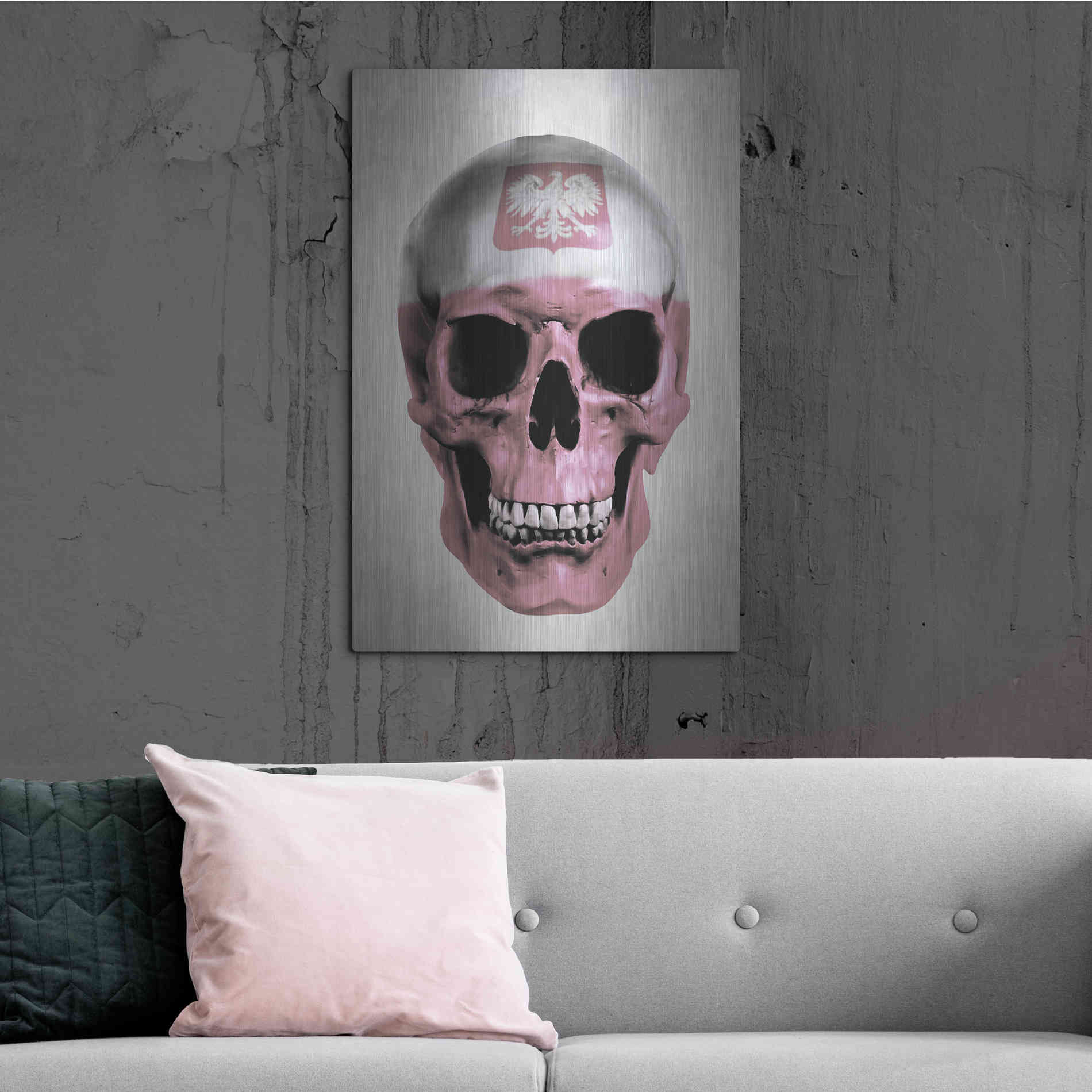 Luxe Metal Art 'Polish Skull Grey' by Nicklas Gustafsson, Metal Wall Art,24x36