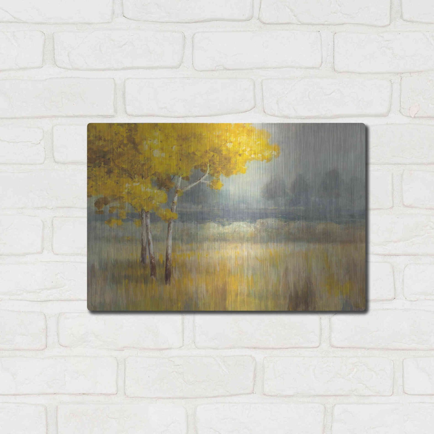 Luxe Metal Art 'Yellow Landscape' by Danhui Nai, Metal Wall Art,16x12