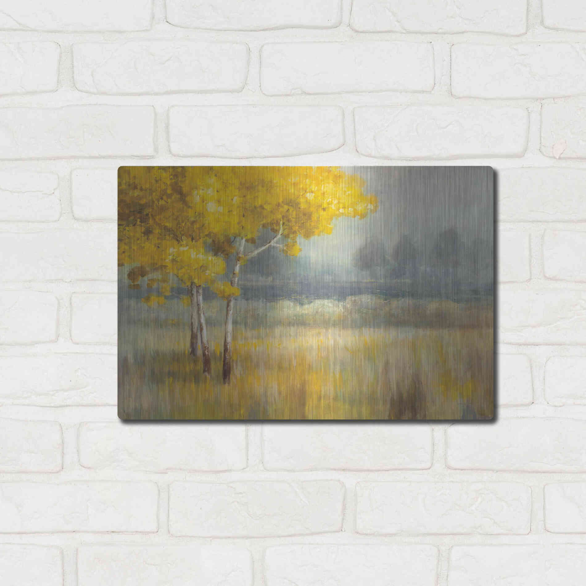 Luxe Metal Art 'Yellow Landscape' by Danhui Nai, Metal Wall Art,16x12