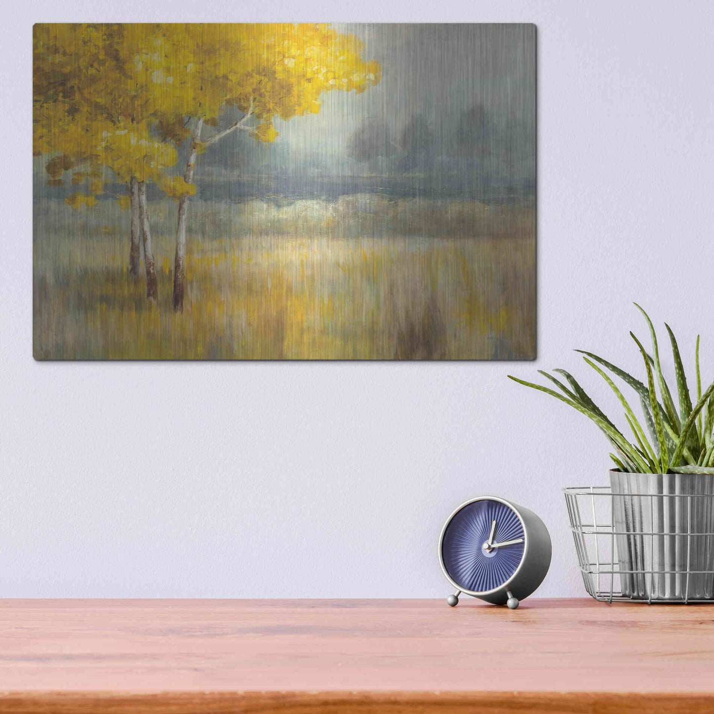 Luxe Metal Art 'Yellow Landscape' by Danhui Nai, Metal Wall Art,16x12