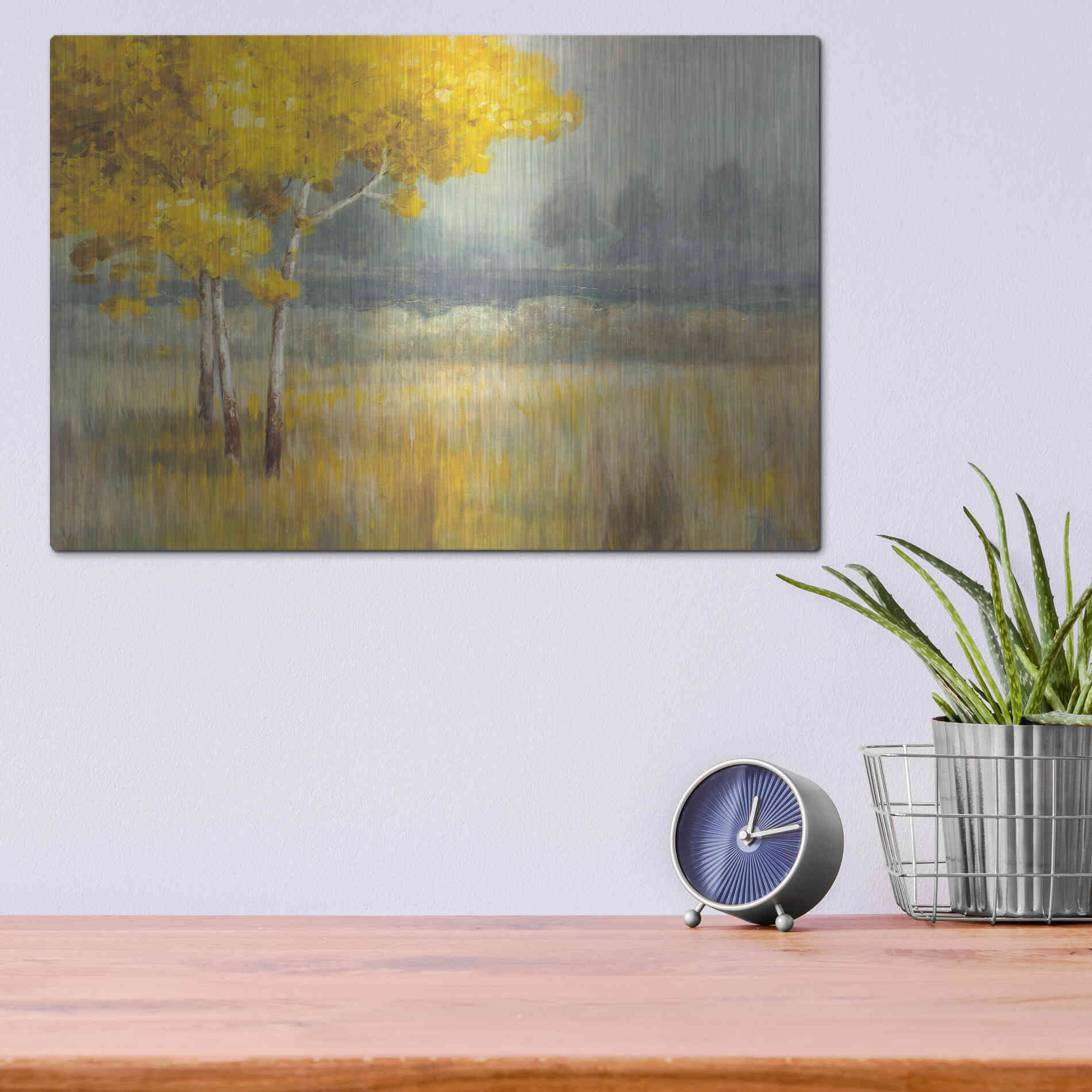 Luxe Metal Art 'Yellow Landscape' by Danhui Nai, Metal Wall Art,16x12