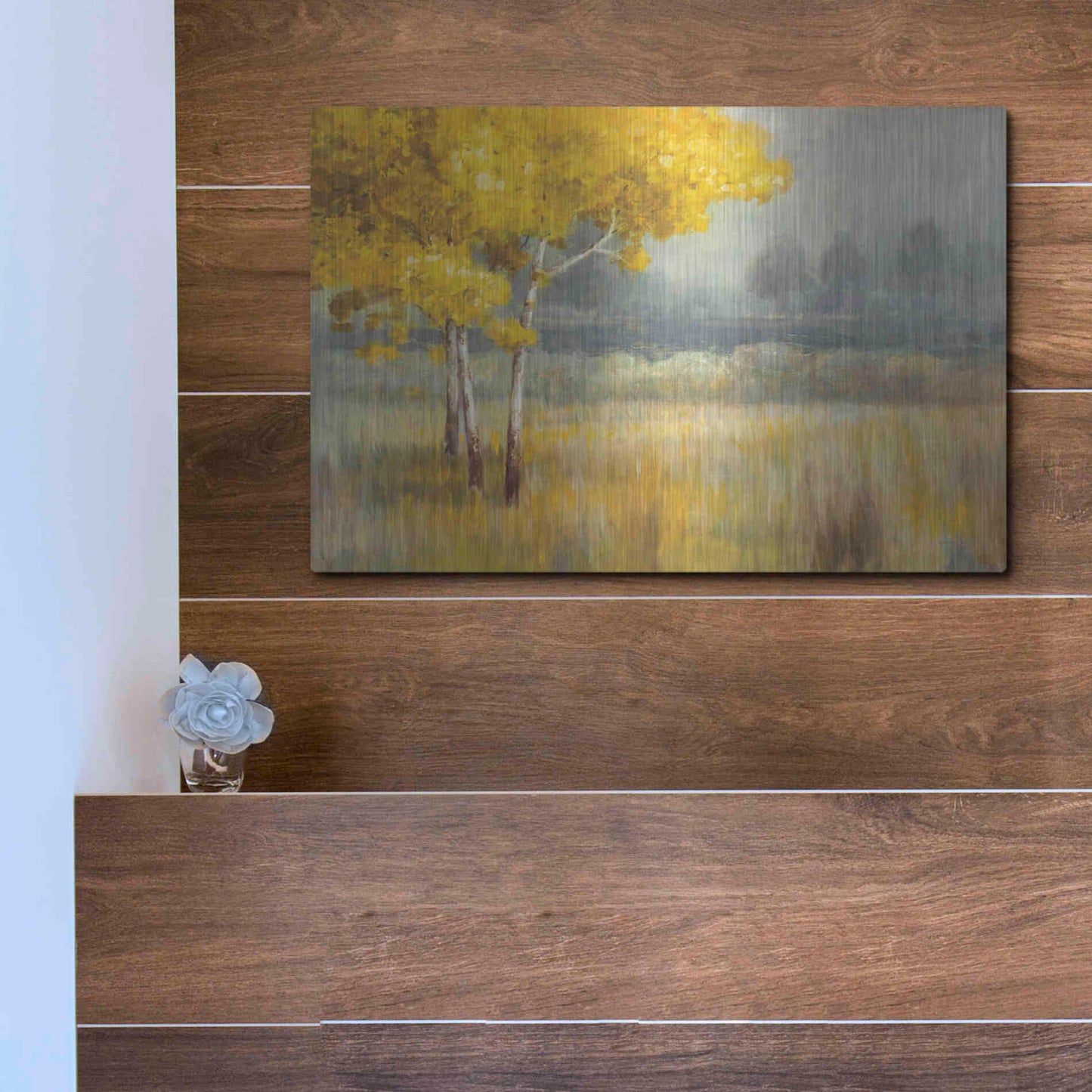 Luxe Metal Art 'Yellow Landscape' by Danhui Nai, Metal Wall Art,16x12