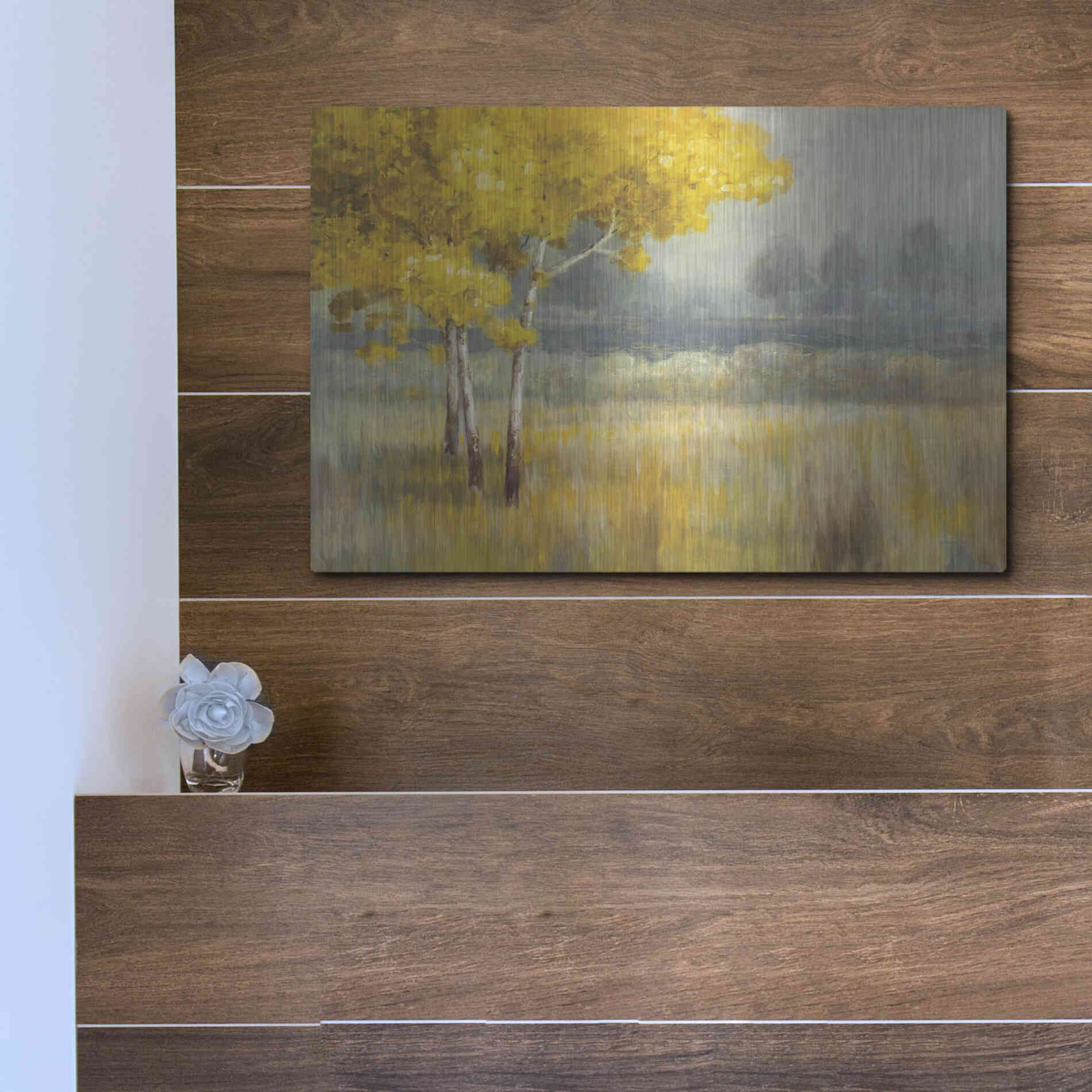 Luxe Metal Art 'Yellow Landscape' by Danhui Nai, Metal Wall Art,16x12