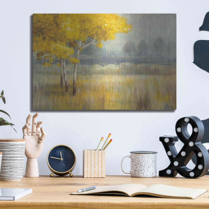 Luxe Metal Art 'Yellow Landscape' by Danhui Nai, Metal Wall Art,16x12