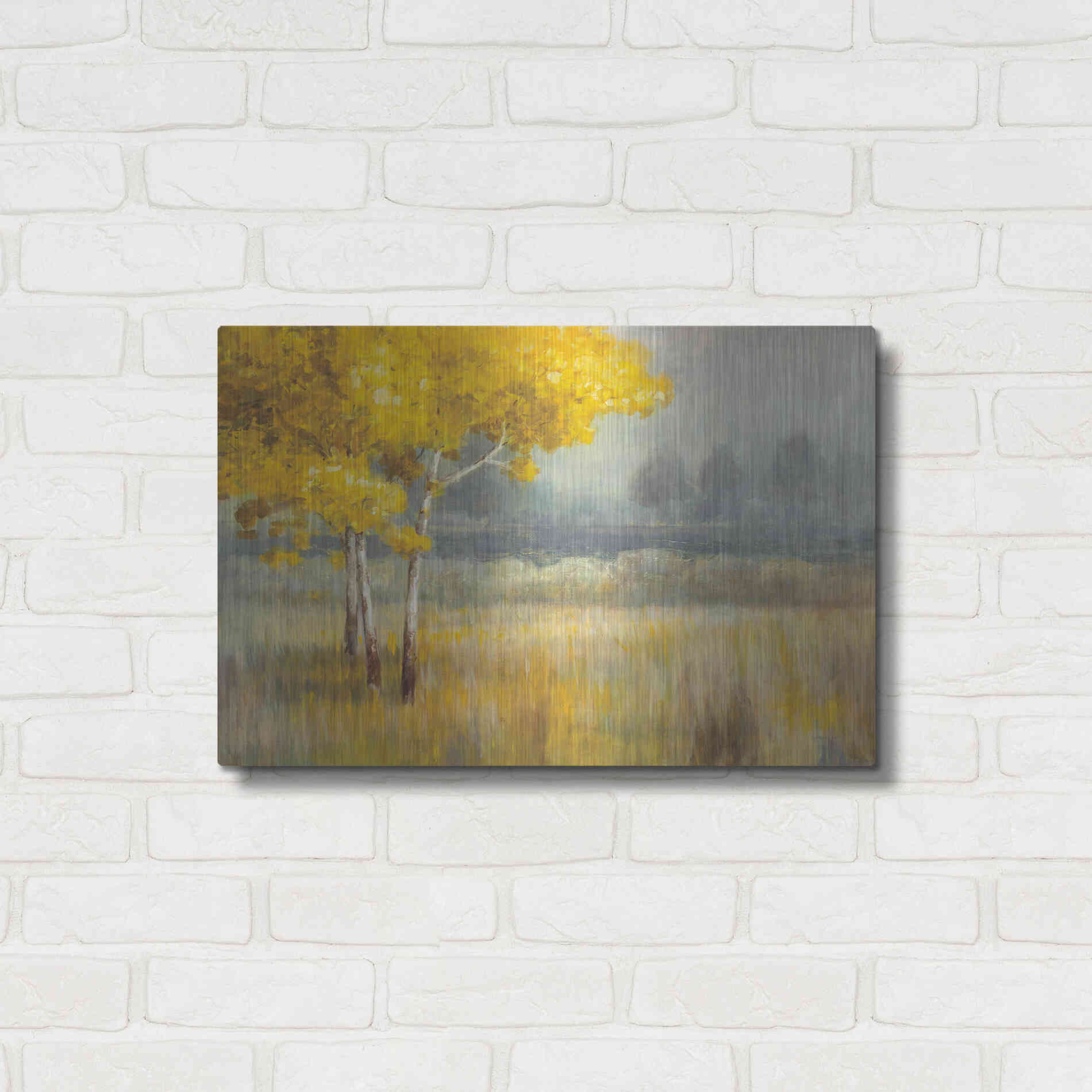 Luxe Metal Art 'Yellow Landscape' by Danhui Nai, Metal Wall Art,24x16