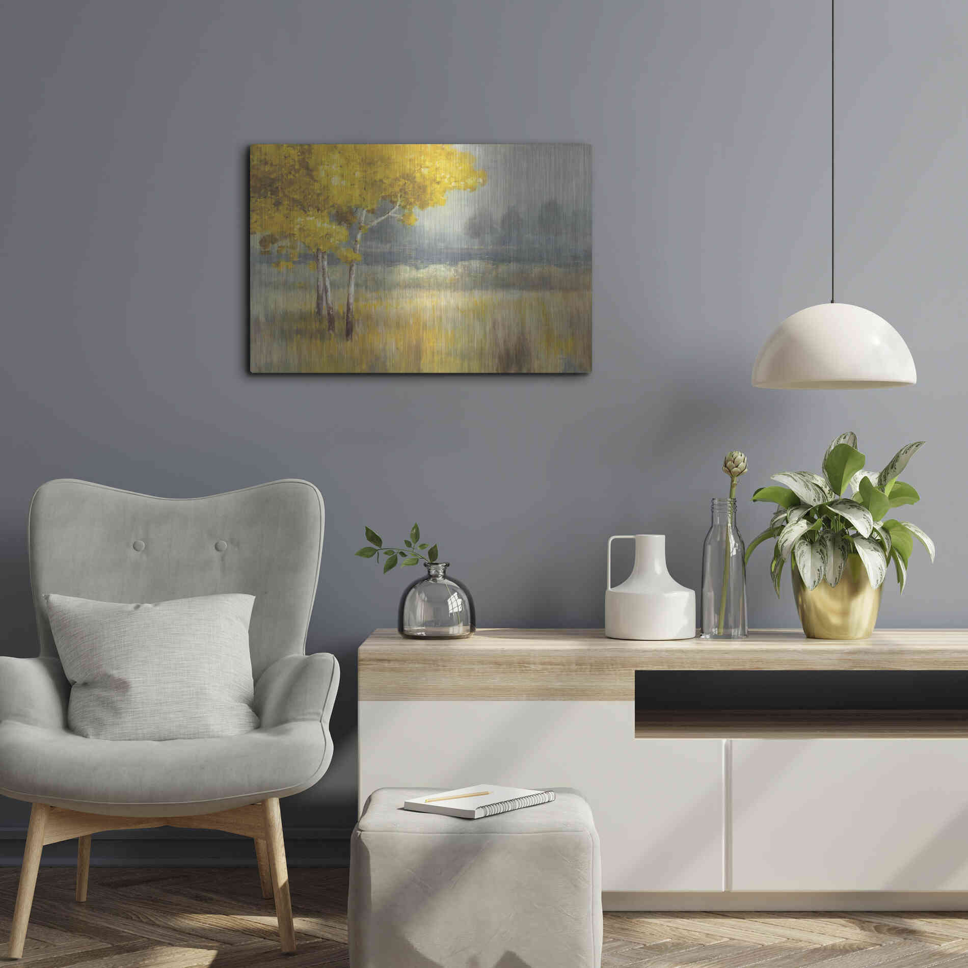 Luxe Metal Art 'Yellow Landscape' by Danhui Nai, Metal Wall Art,24x16