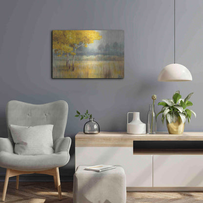 Luxe Metal Art 'Yellow Landscape' by Danhui Nai, Metal Wall Art,24x16