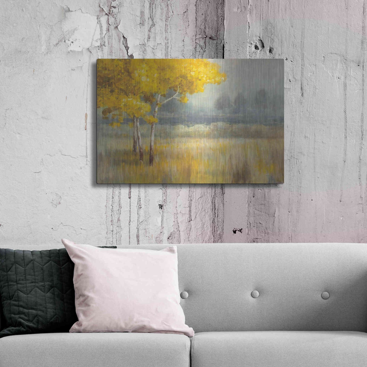 Luxe Metal Art 'Yellow Landscape' by Danhui Nai, Metal Wall Art,36x24
