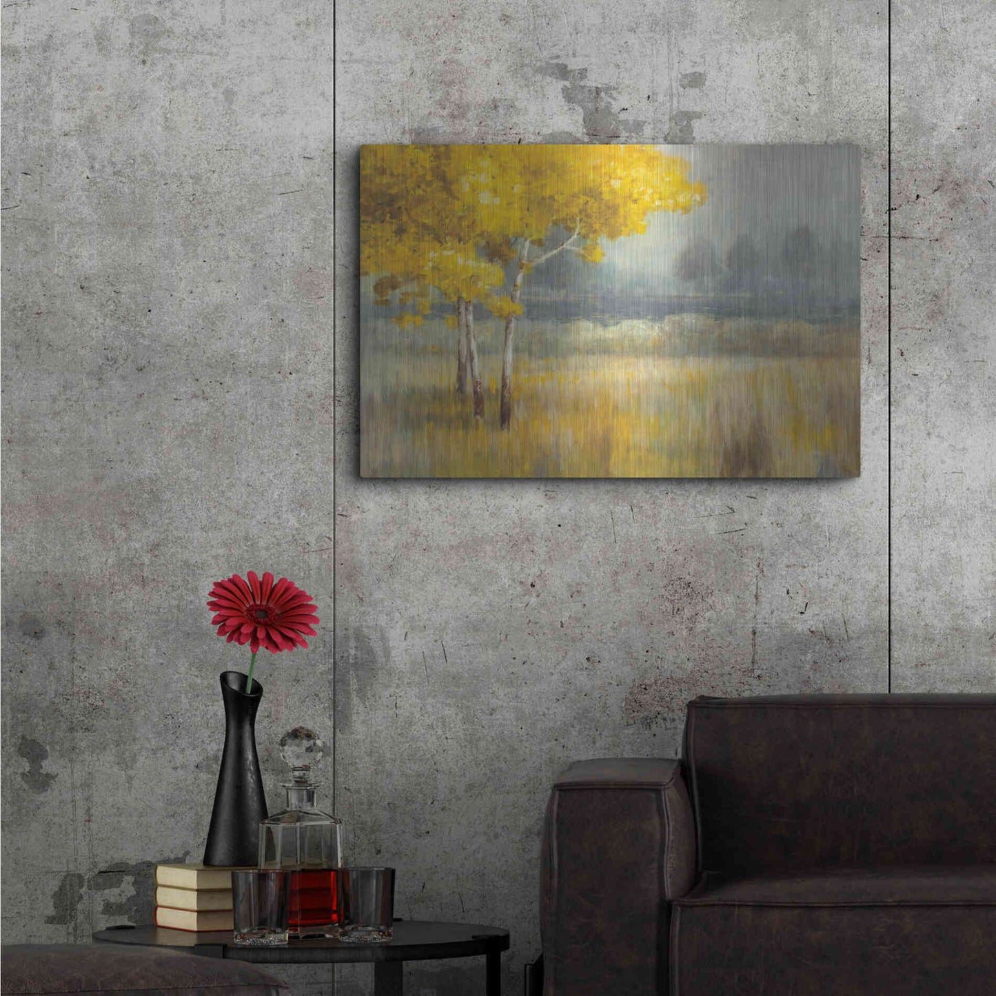 Luxe Metal Art 'Yellow Landscape' by Danhui Nai, Metal Wall Art,36x24