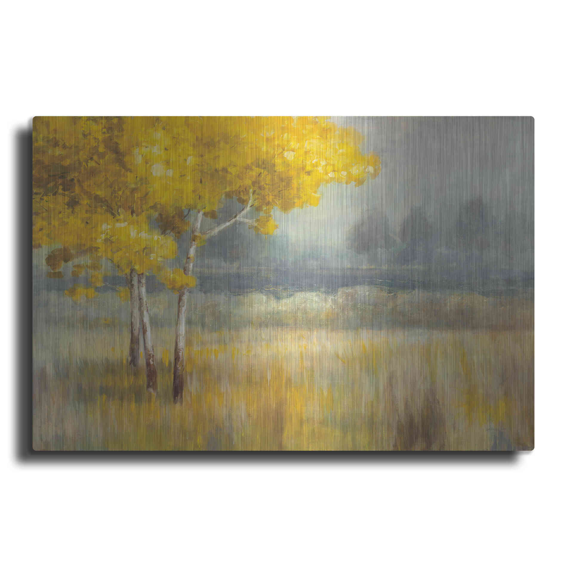 Luxe Metal Art 'Yellow Landscape' by Danhui Nai, Metal Wall Art