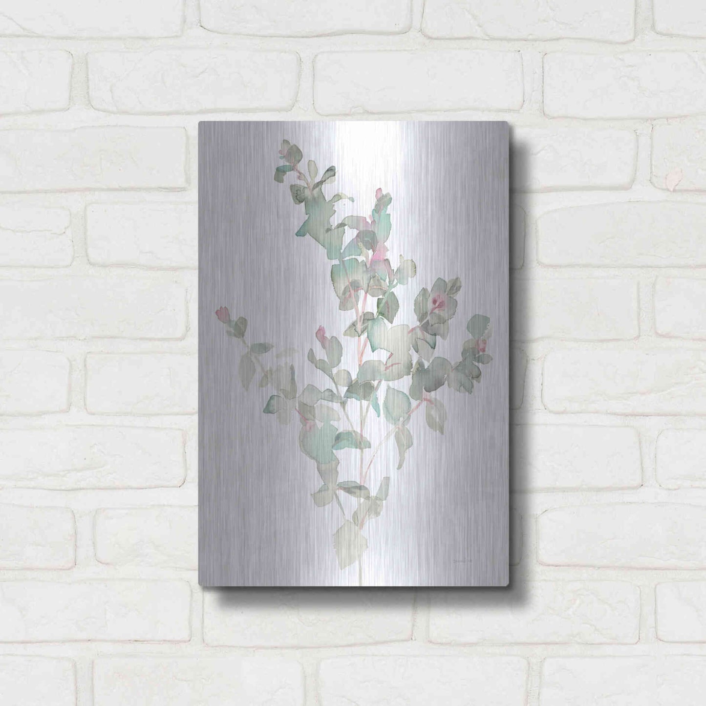 Luxe Metal Art 'Eucalyptus II White' by Danhui Nai, Metal Wall Art,12x16