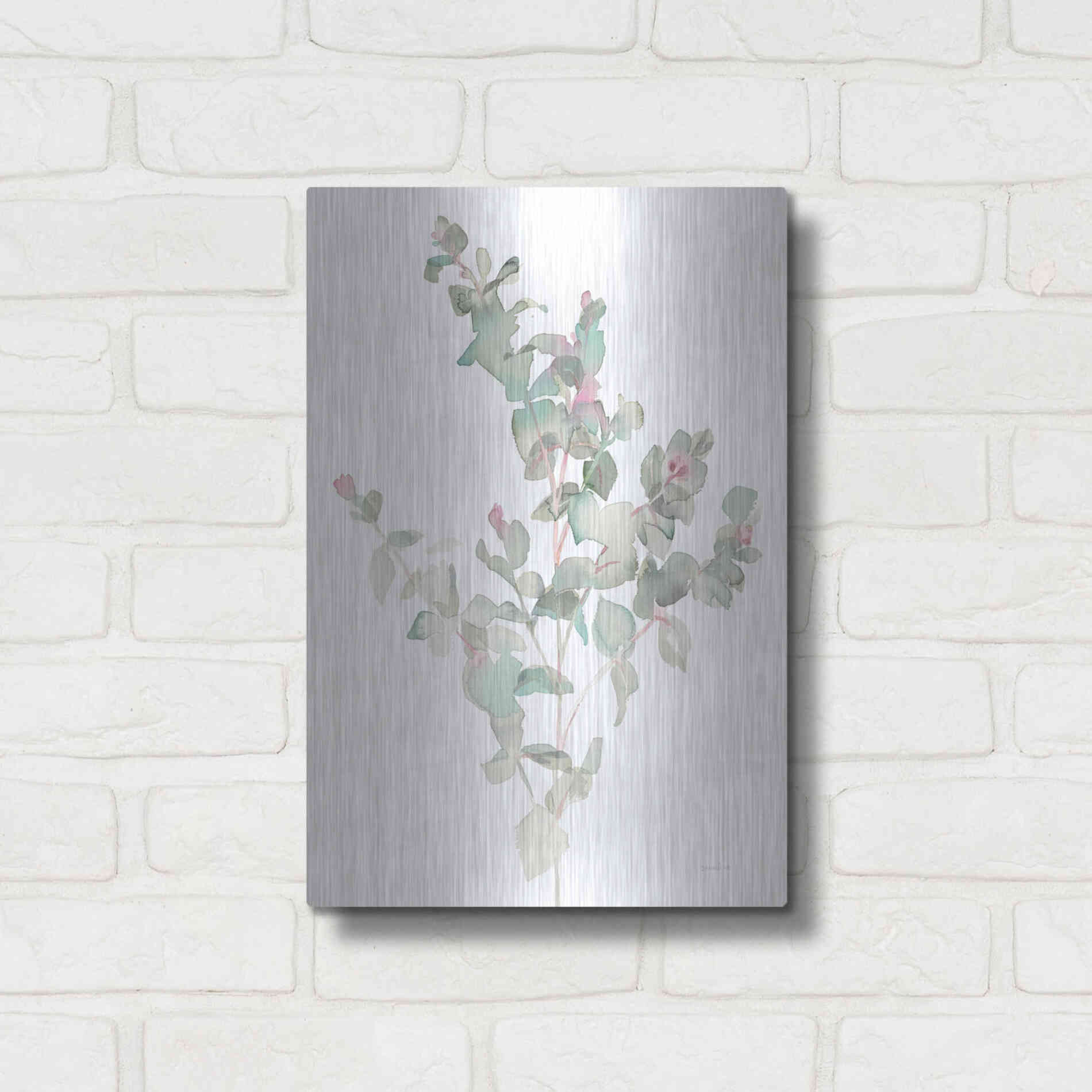 Luxe Metal Art 'Eucalyptus II White' by Danhui Nai, Metal Wall Art,12x16