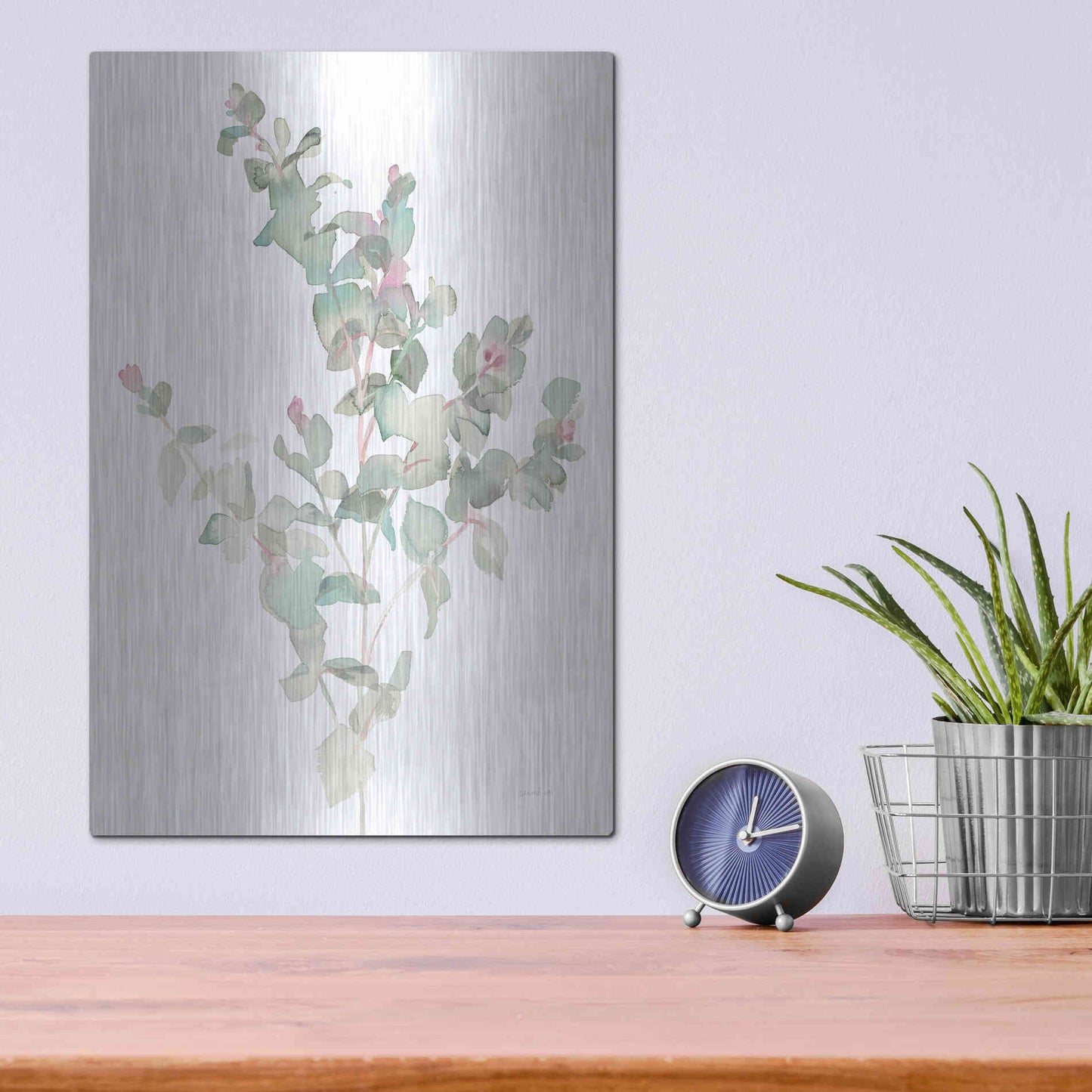 Luxe Metal Art 'Eucalyptus II White' by Danhui Nai, Metal Wall Art,12x16