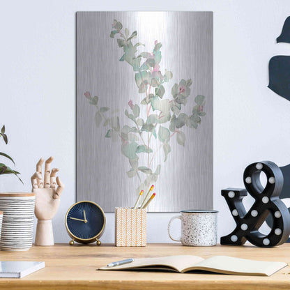 Luxe Metal Art 'Eucalyptus II White' by Danhui Nai, Metal Wall Art,12x16