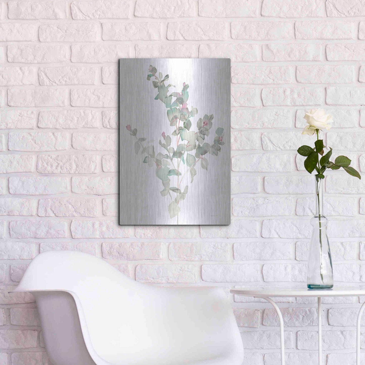 Luxe Metal Art 'Eucalyptus II White' by Danhui Nai, Metal Wall Art,16x24