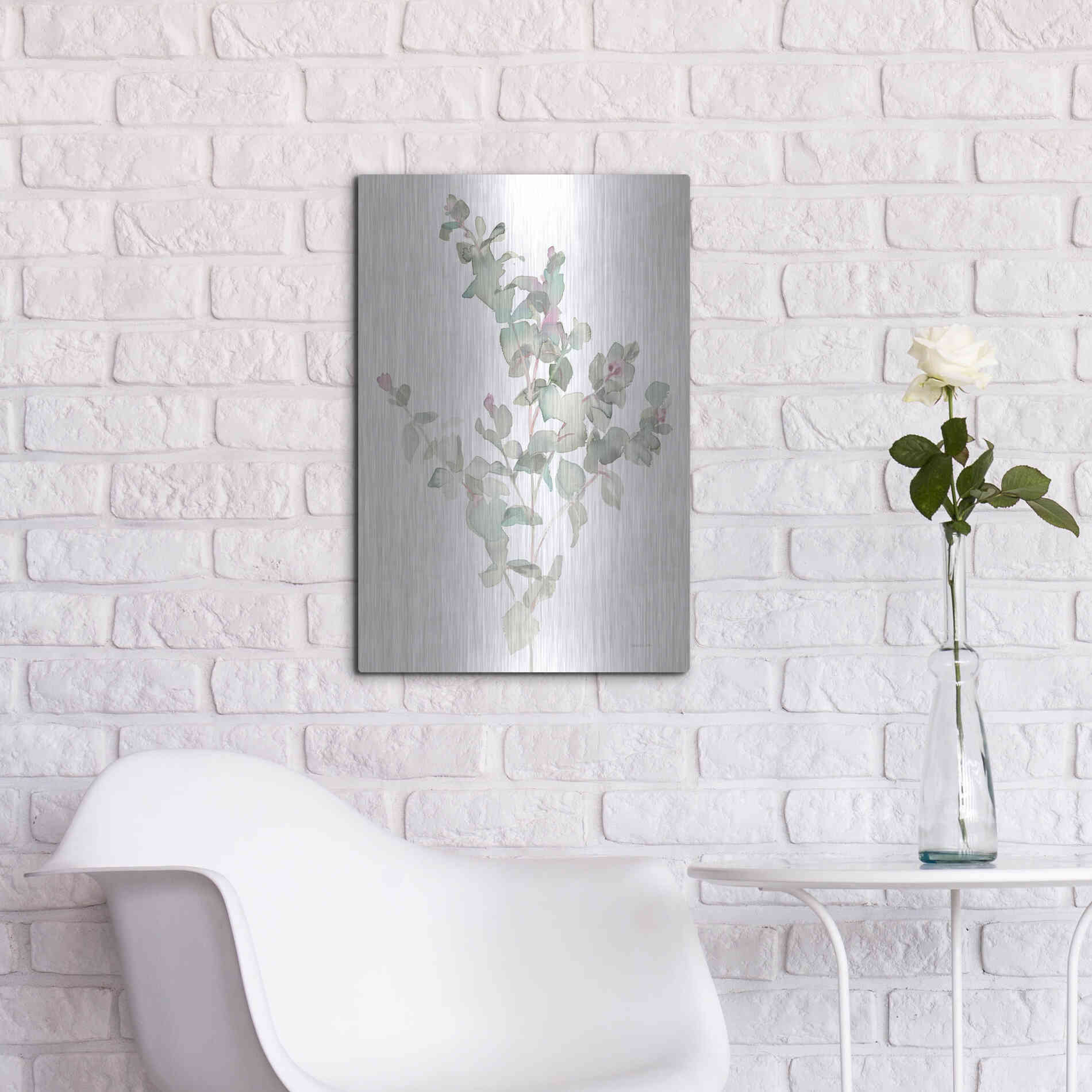 Luxe Metal Art 'Eucalyptus II White' by Danhui Nai, Metal Wall Art,16x24