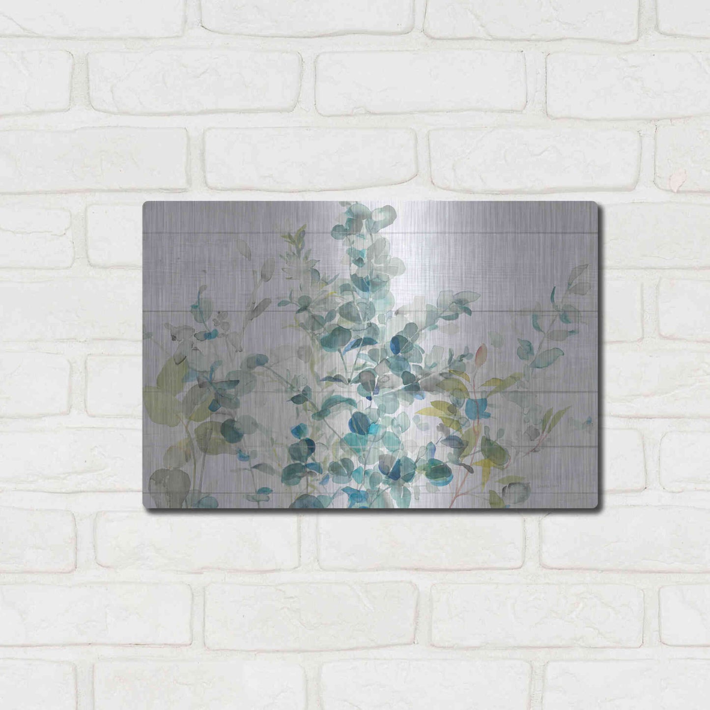 Luxe Metal Art 'Eucalyptus I on Shiplap Crop' by Danhui Nai, Metal Wall Art,16x12