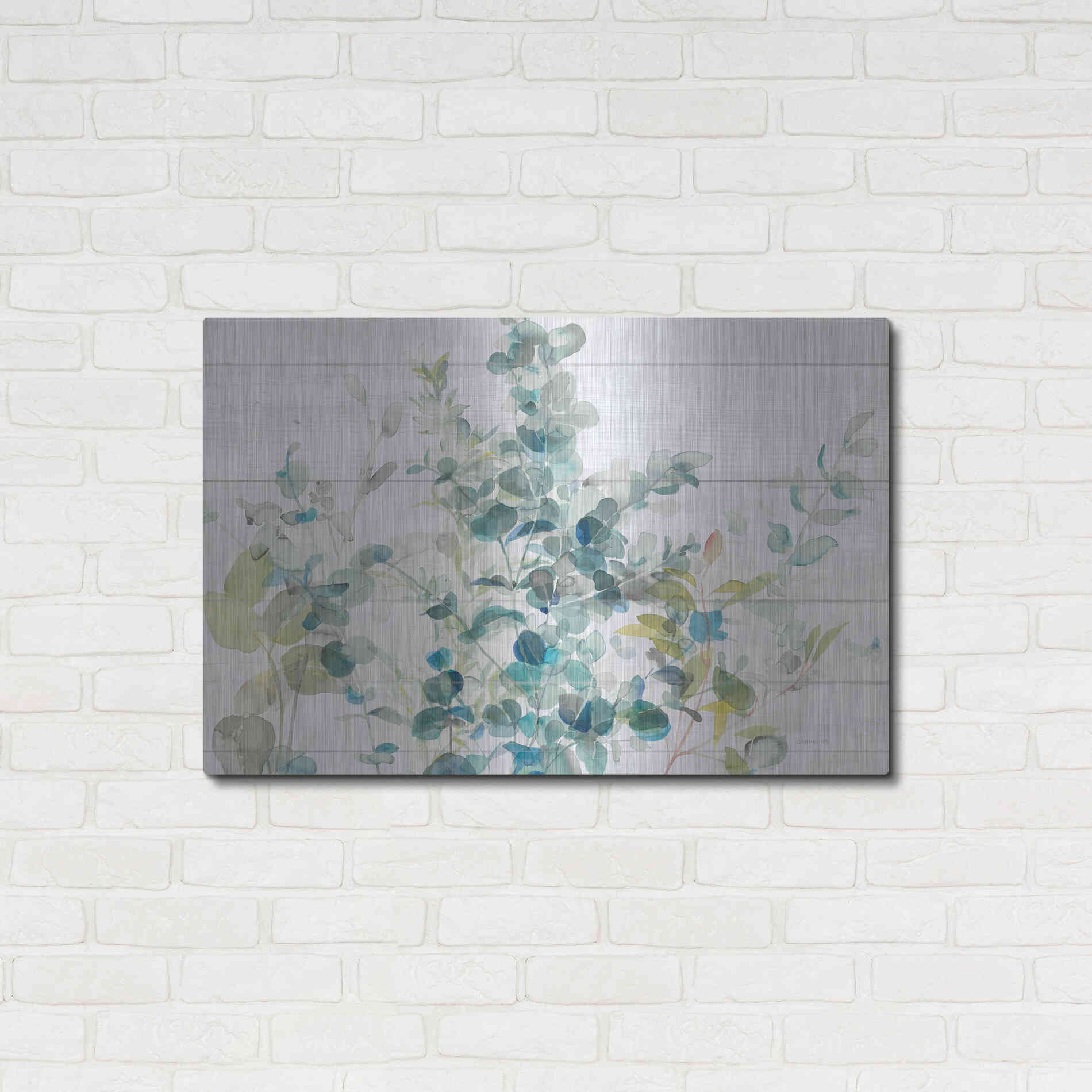 Luxe Metal Art 'Eucalyptus I on Shiplap Crop' by Danhui Nai, Metal Wall Art,36x24