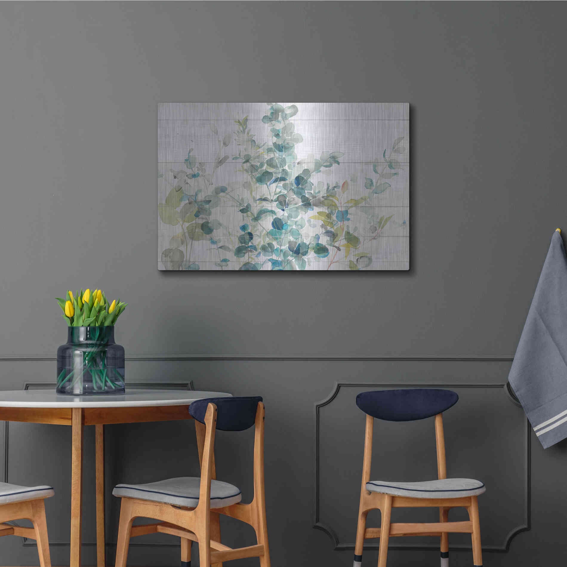 Luxe Metal Art 'Eucalyptus I on Shiplap Crop' by Danhui Nai, Metal Wall Art,36x24