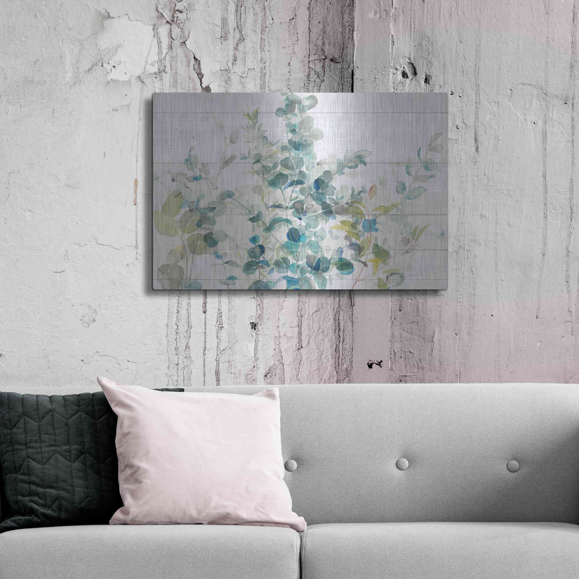 Luxe Metal Art 'Eucalyptus I on Shiplap Crop' by Danhui Nai, Metal Wall Art,36x24