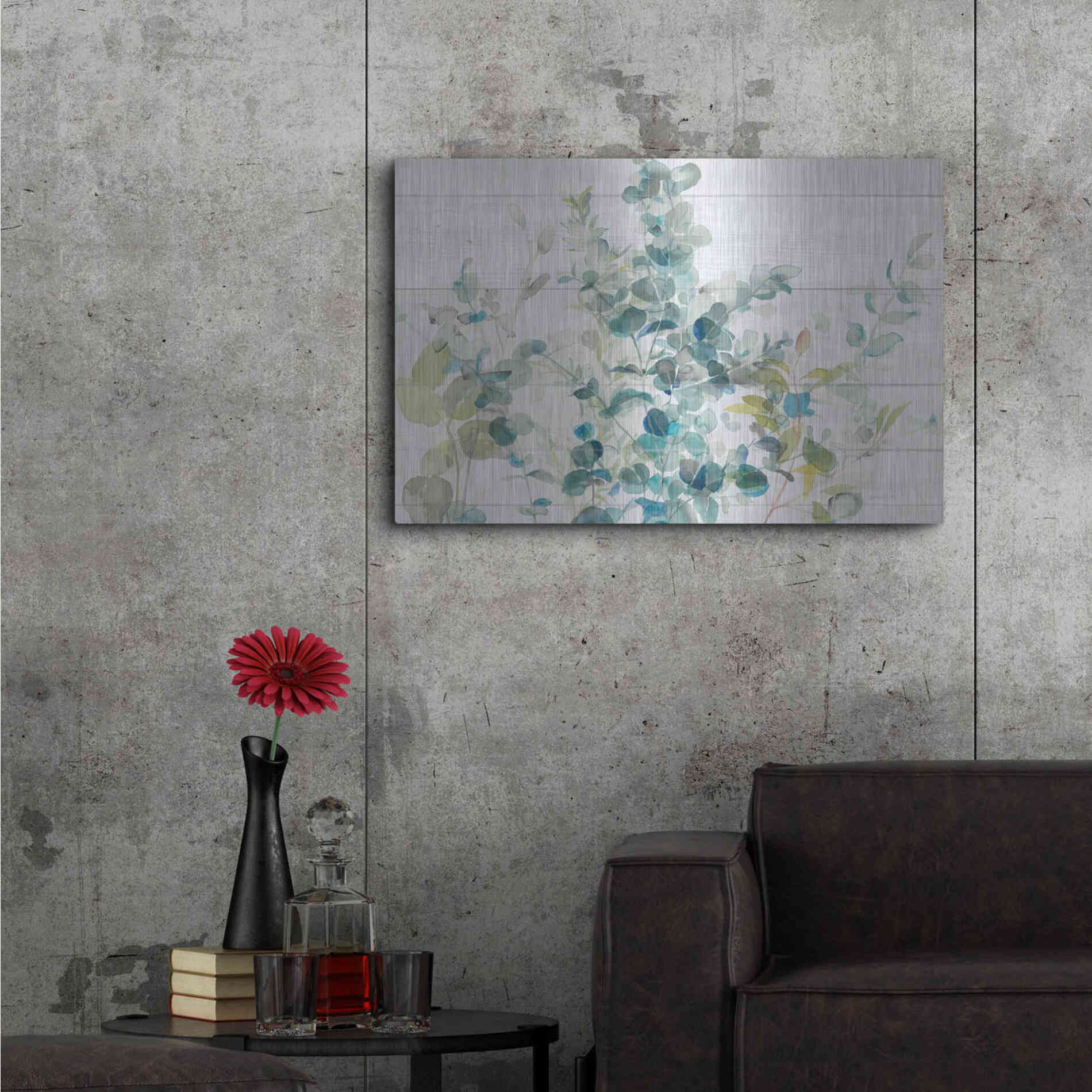 Luxe Metal Art 'Eucalyptus I on Shiplap Crop' by Danhui Nai, Metal Wall Art,36x24