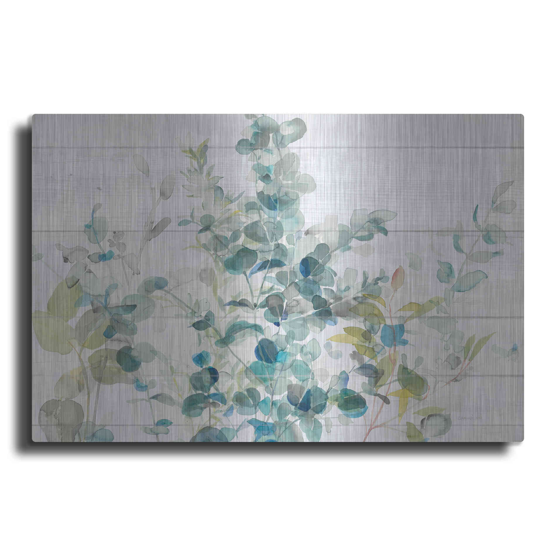 Luxe Metal Art 'Eucalyptus I on Shiplap Crop' by Danhui Nai, Metal Wall Art