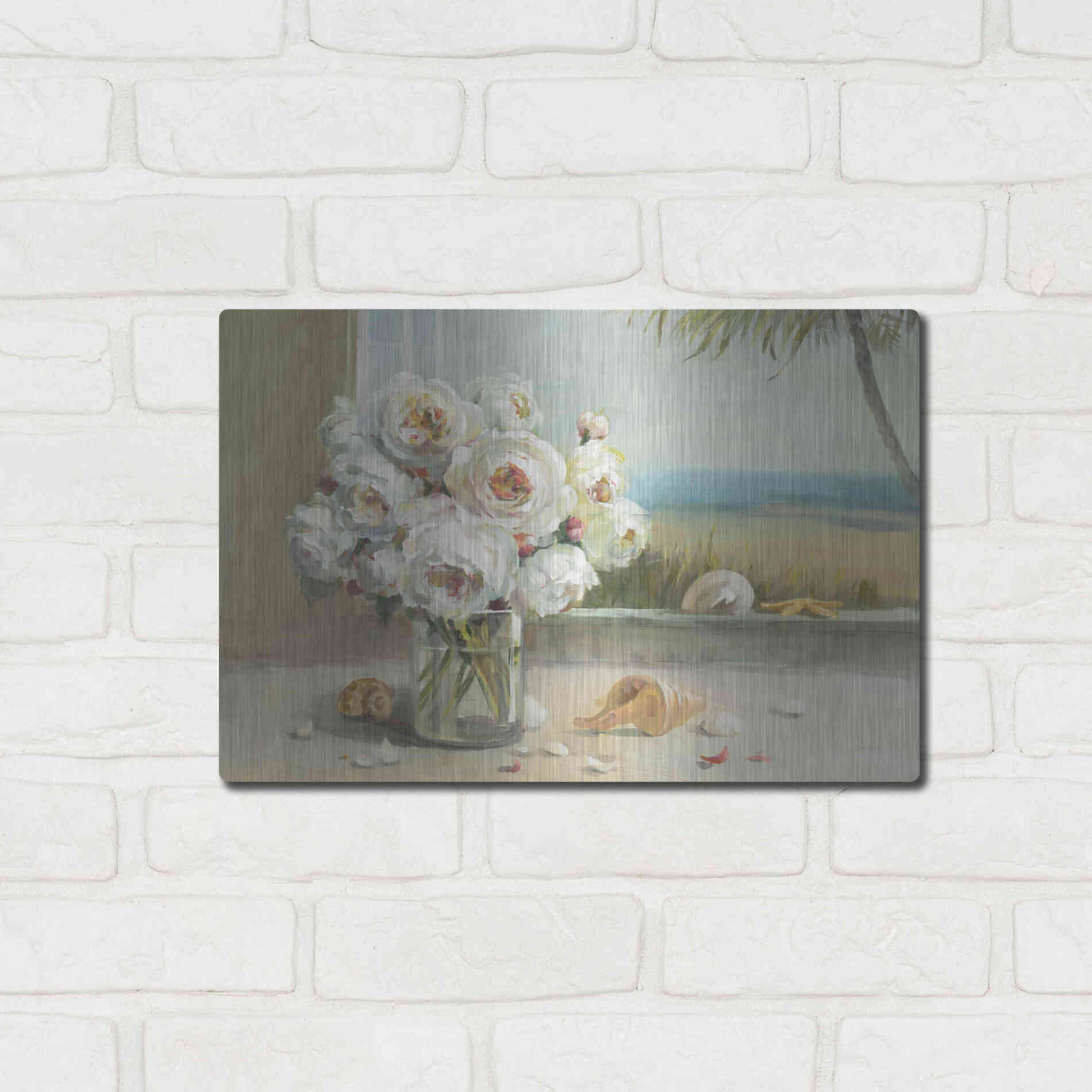 Luxe Metal Art 'Coastal Roses v.2' by Danhui Nai, Metal Wall Art,16x12