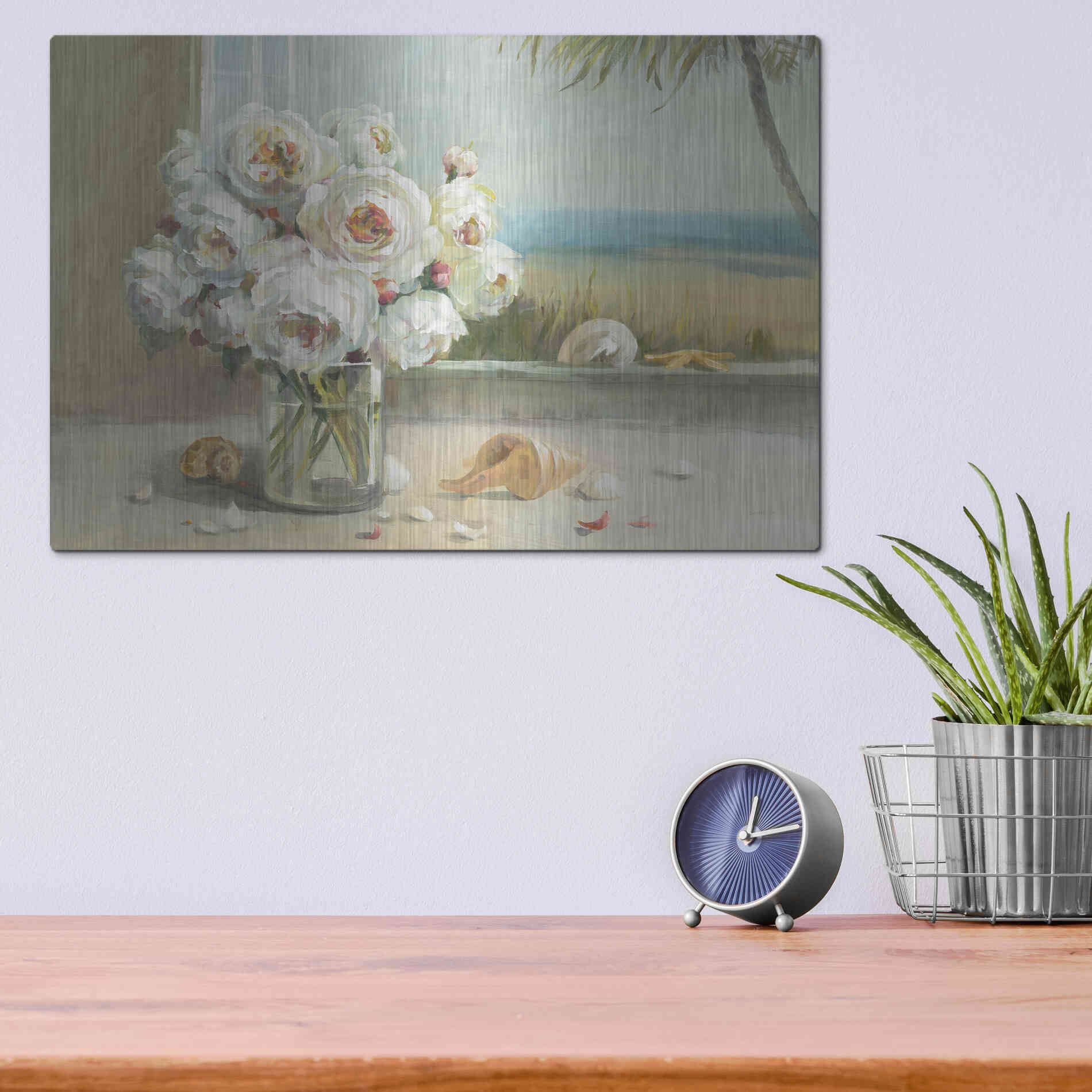 Luxe Metal Art 'Coastal Roses v.2' by Danhui Nai, Metal Wall Art,16x12