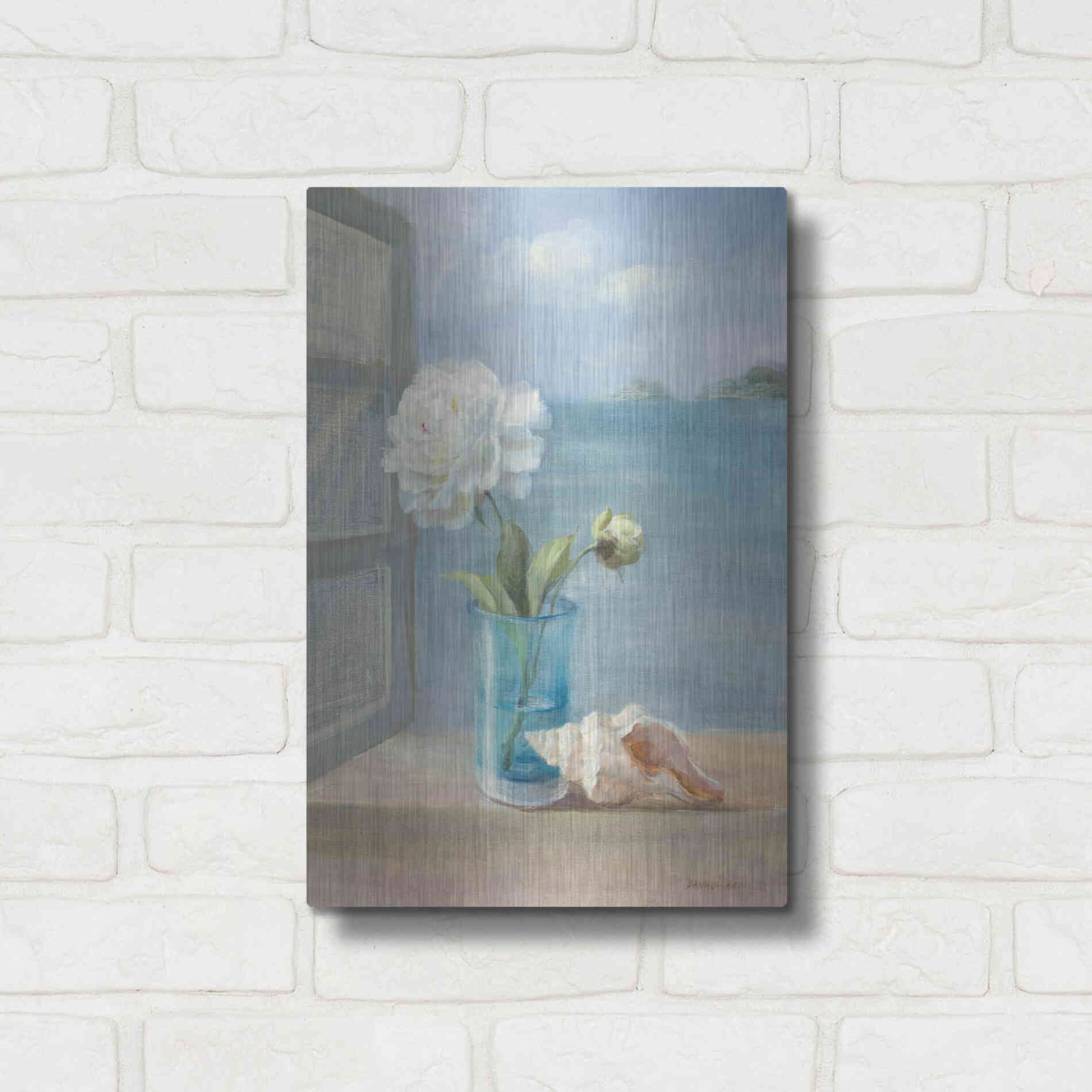 Luxe Metal Art 'Coastal Florals I' by Danhui Nai, Metal Wall Art,12x16