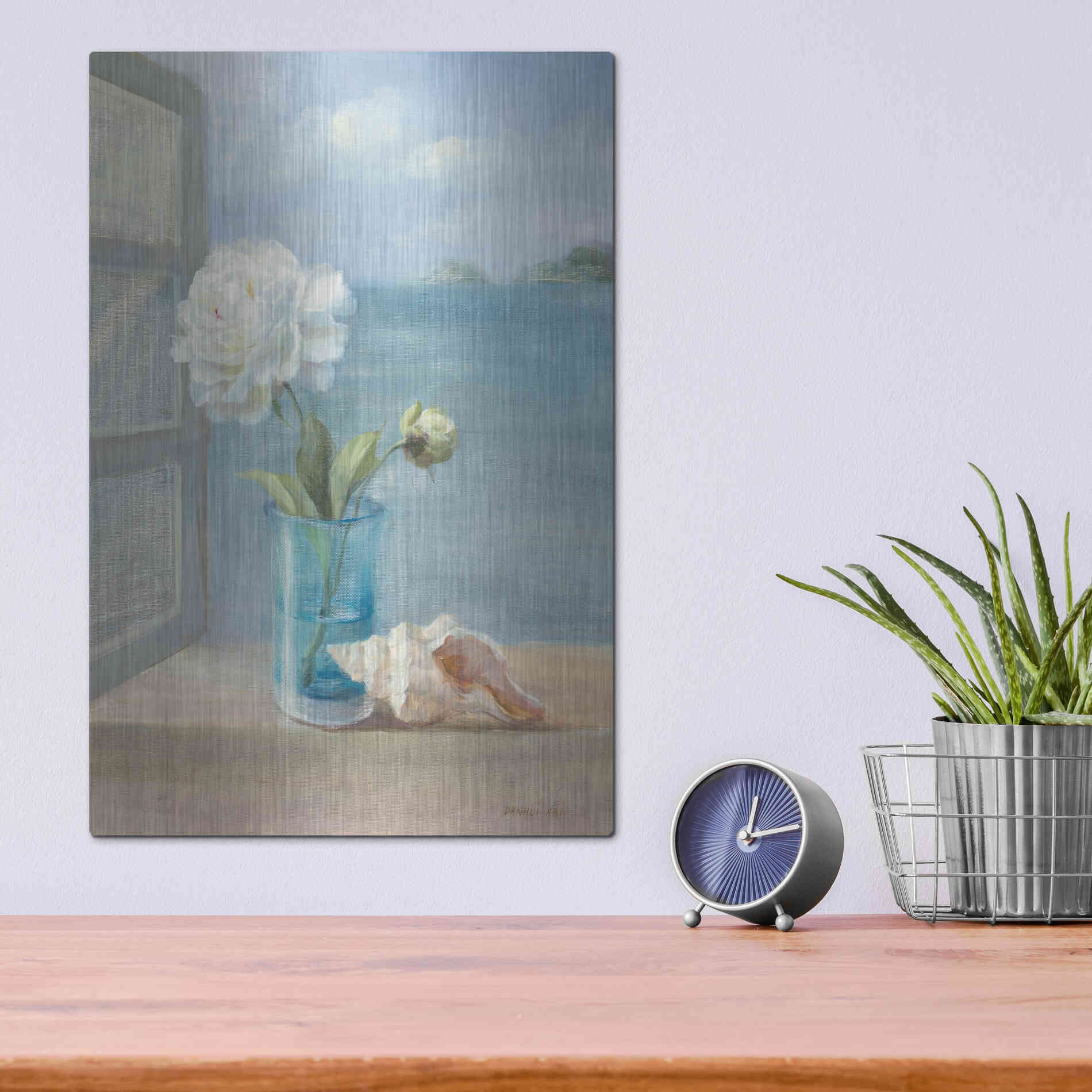 Luxe Metal Art 'Coastal Florals I' by Danhui Nai, Metal Wall Art,12x16