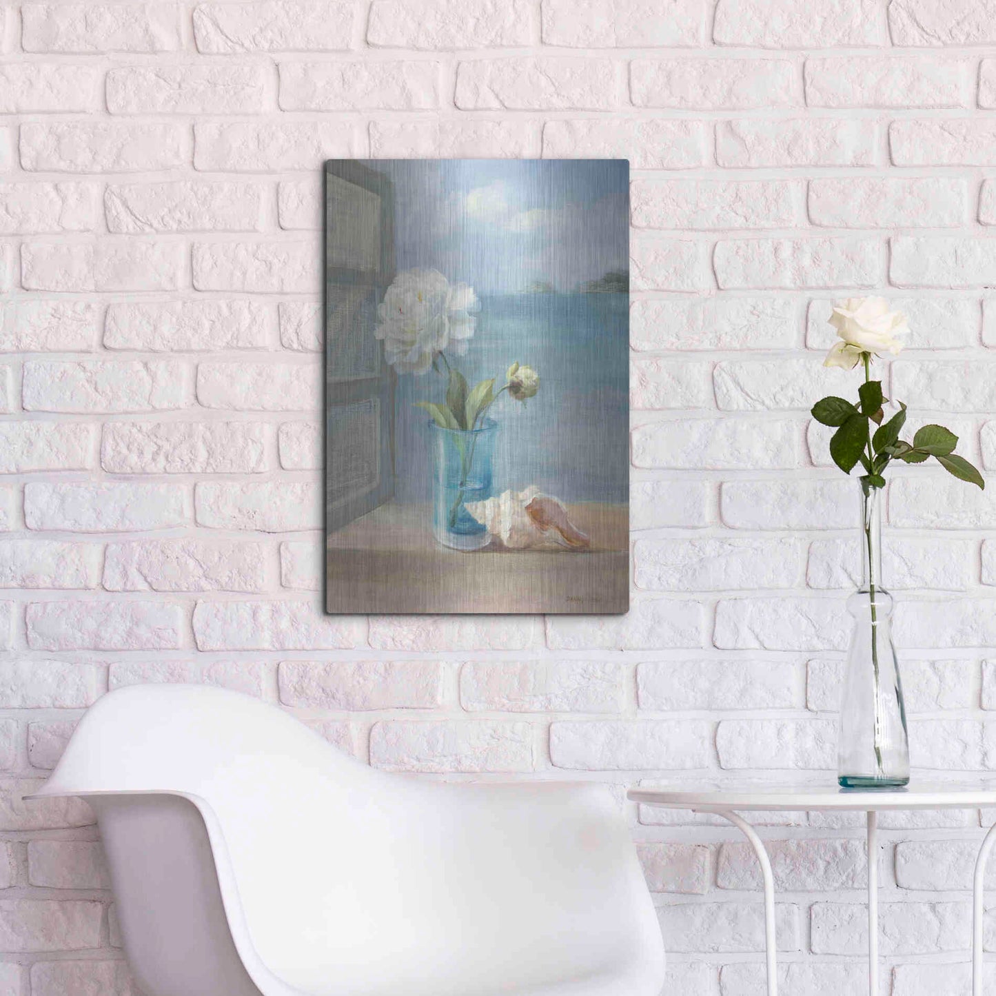 Luxe Metal Art 'Coastal Florals I' by Danhui Nai, Metal Wall Art,16x24