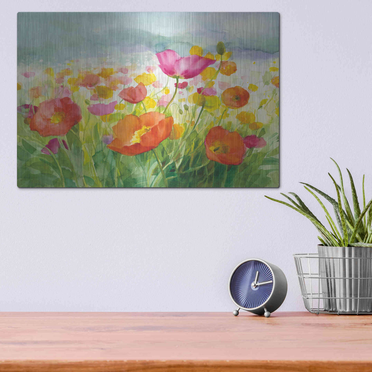 Luxe Metal Art 'Meadow Poppies' by Danhui Nai, Metal Wall Art,16x12