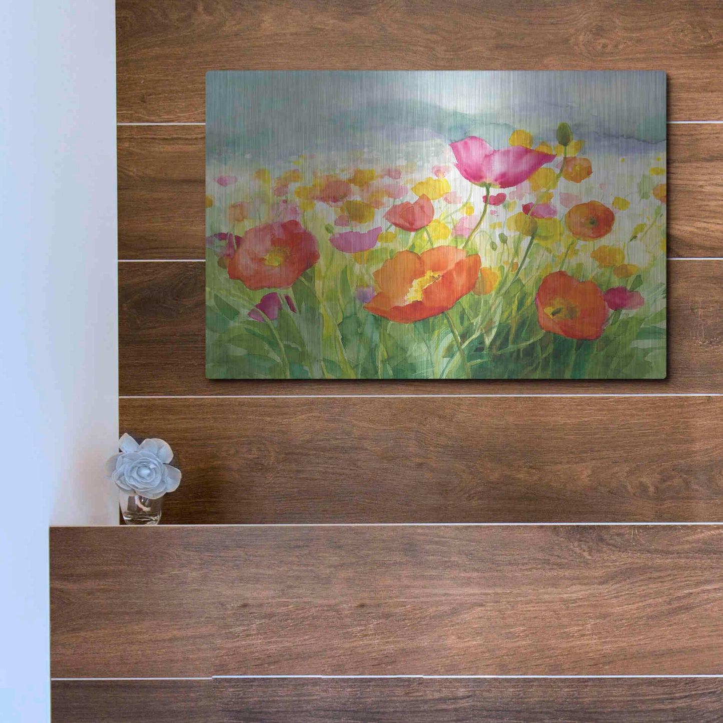 Luxe Metal Art 'Meadow Poppies' by Danhui Nai, Metal Wall Art,16x12
