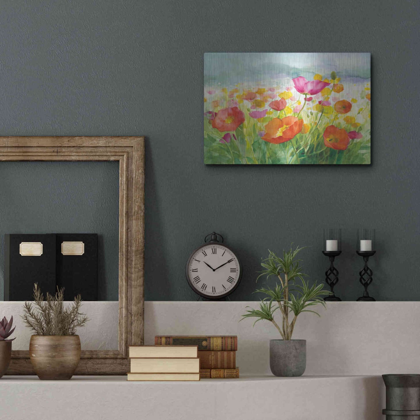 Luxe Metal Art 'Meadow Poppies' by Danhui Nai, Metal Wall Art,16x12