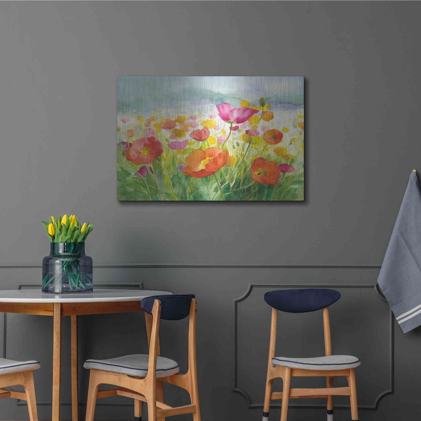 Luxe Metal Art 'Meadow Poppies' by Danhui Nai, Metal Wall Art,36x24