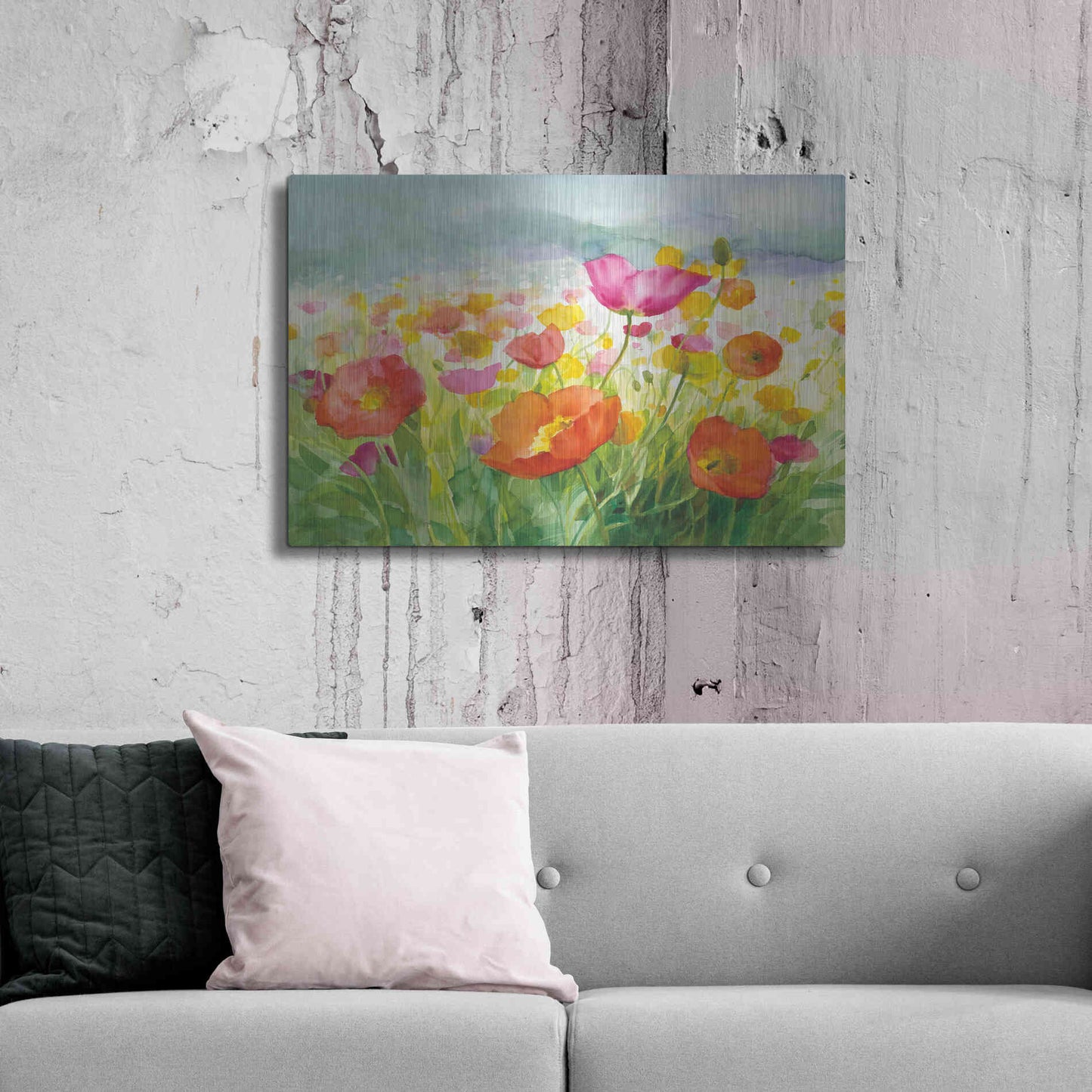 Luxe Metal Art 'Meadow Poppies' by Danhui Nai, Metal Wall Art,36x24