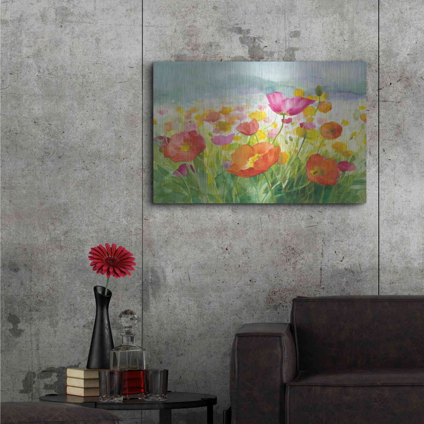Luxe Metal Art 'Meadow Poppies' by Danhui Nai, Metal Wall Art,36x24