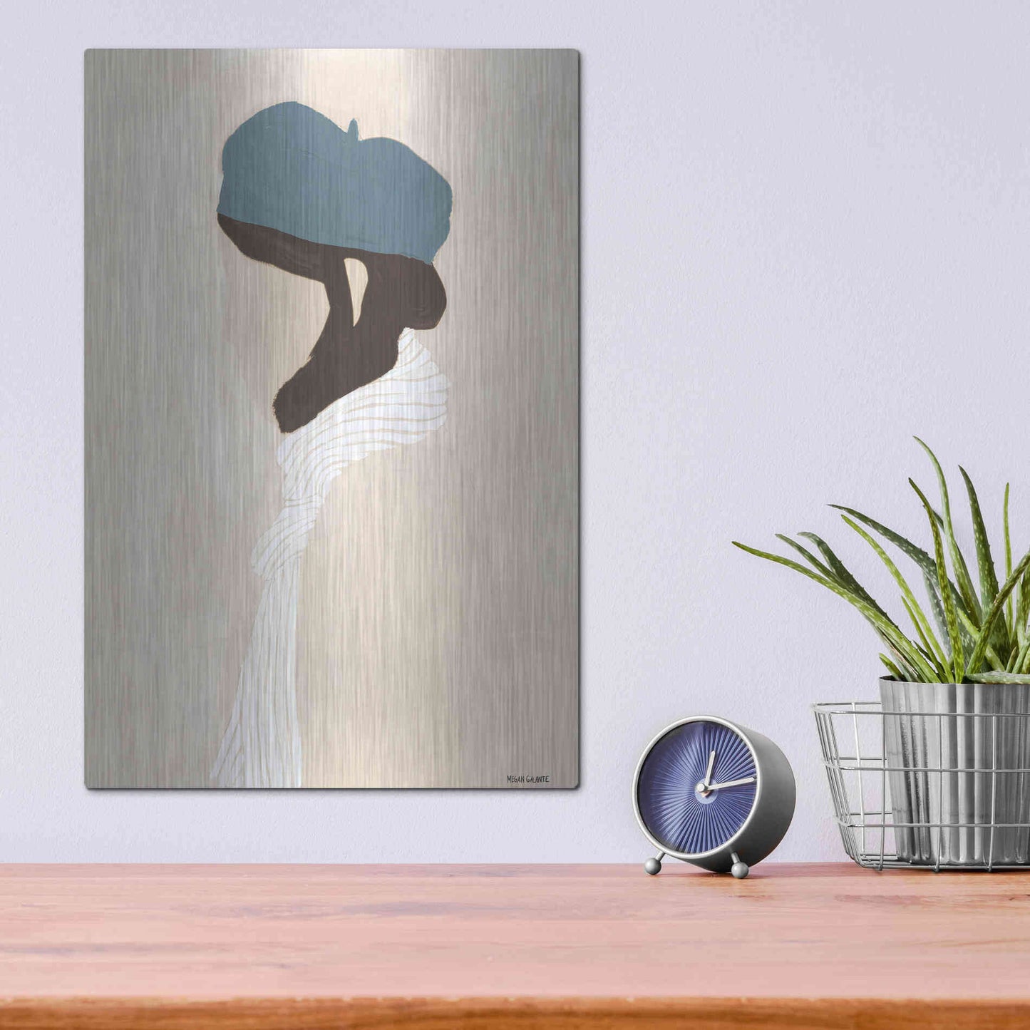 Luxe Metal Art 'Blue Beret' by Megan Galante, Metal Wall Art,12x16
