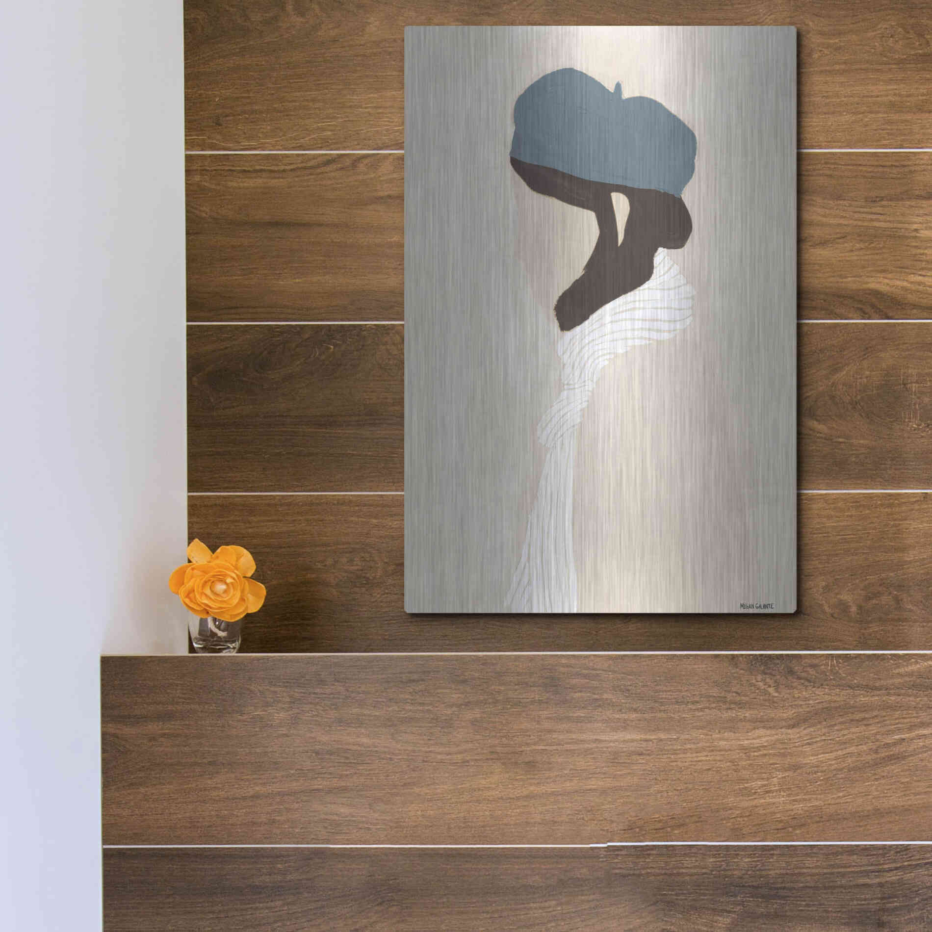 Luxe Metal Art 'Blue Beret' by Megan Galante, Metal Wall Art,12x16