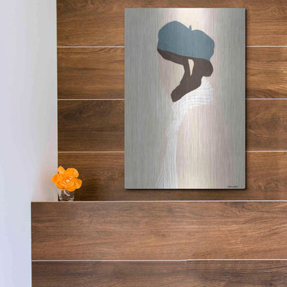 Luxe Metal Art 'Blue Beret' by Megan Galante, Metal Wall Art,12x16