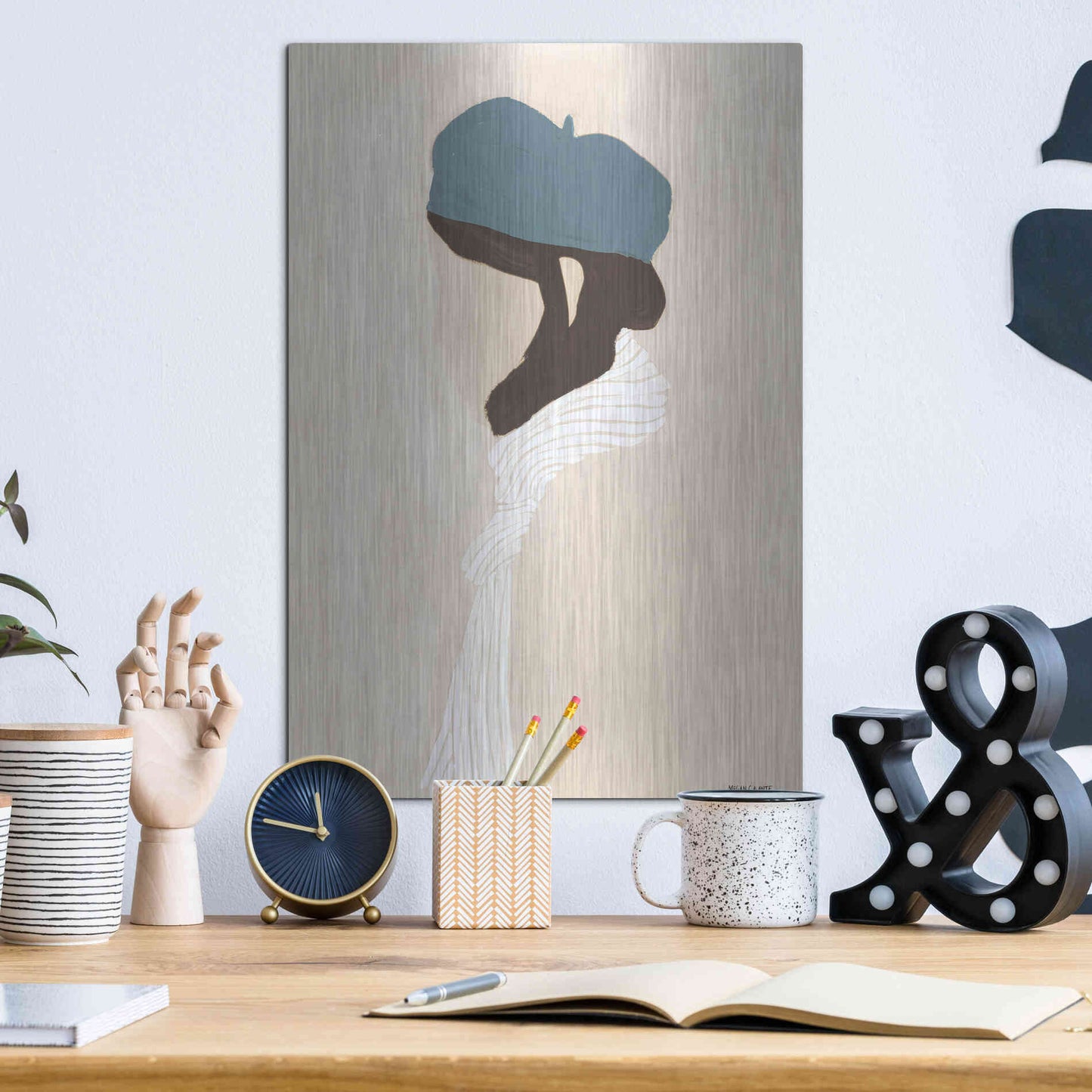 Luxe Metal Art 'Blue Beret' by Megan Galante, Metal Wall Art,12x16