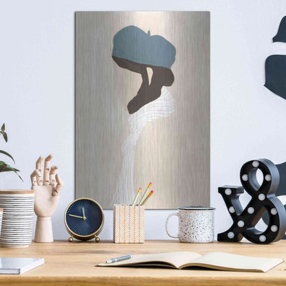 Luxe Metal Art 'Blue Beret' by Megan Galante, Metal Wall Art,12x16