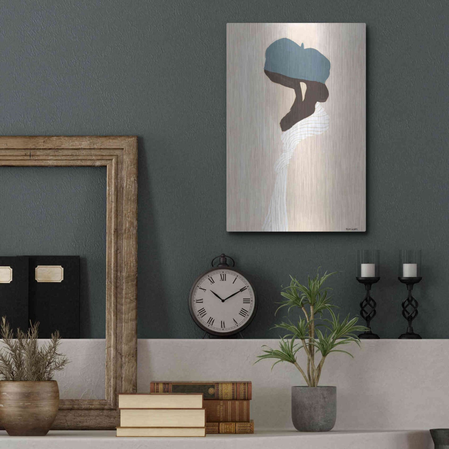 Luxe Metal Art 'Blue Beret' by Megan Galante, Metal Wall Art,12x16