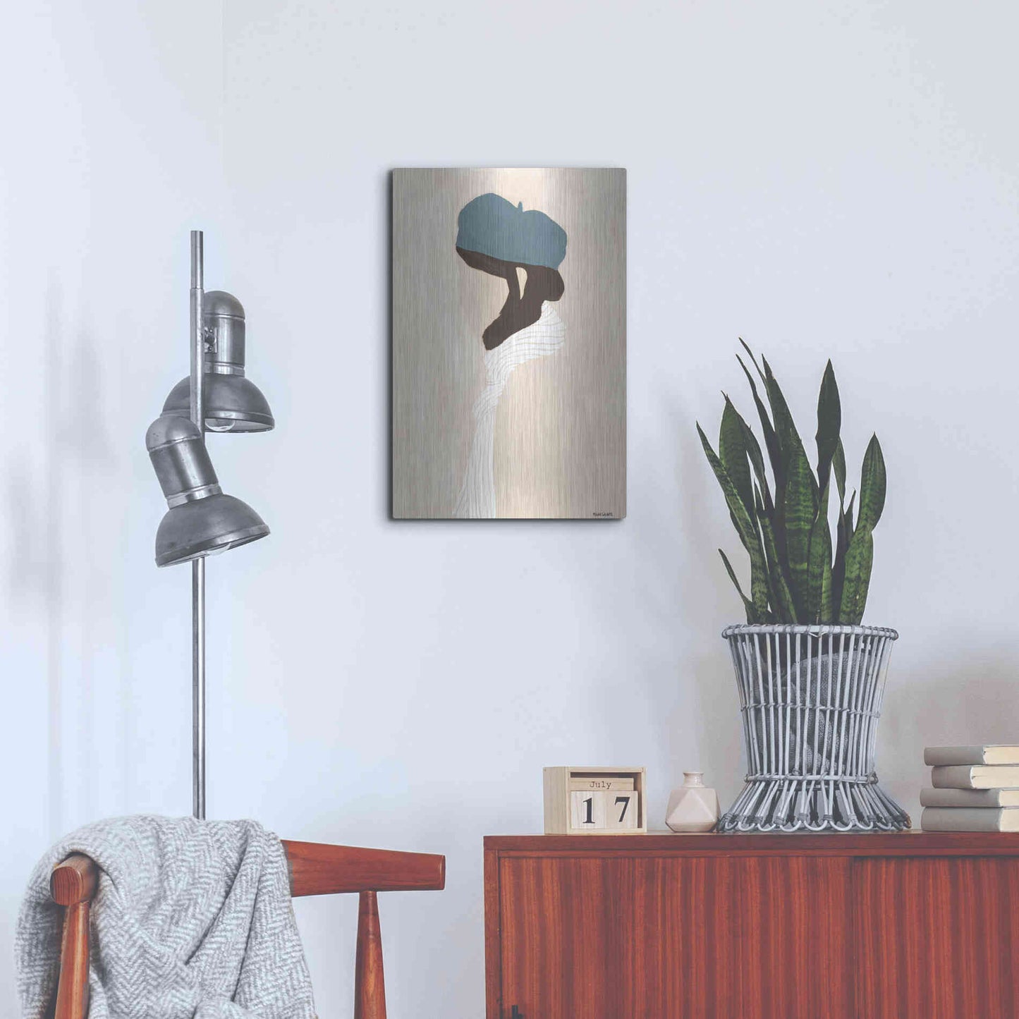 Luxe Metal Art 'Blue Beret' by Megan Galante, Metal Wall Art,16x24