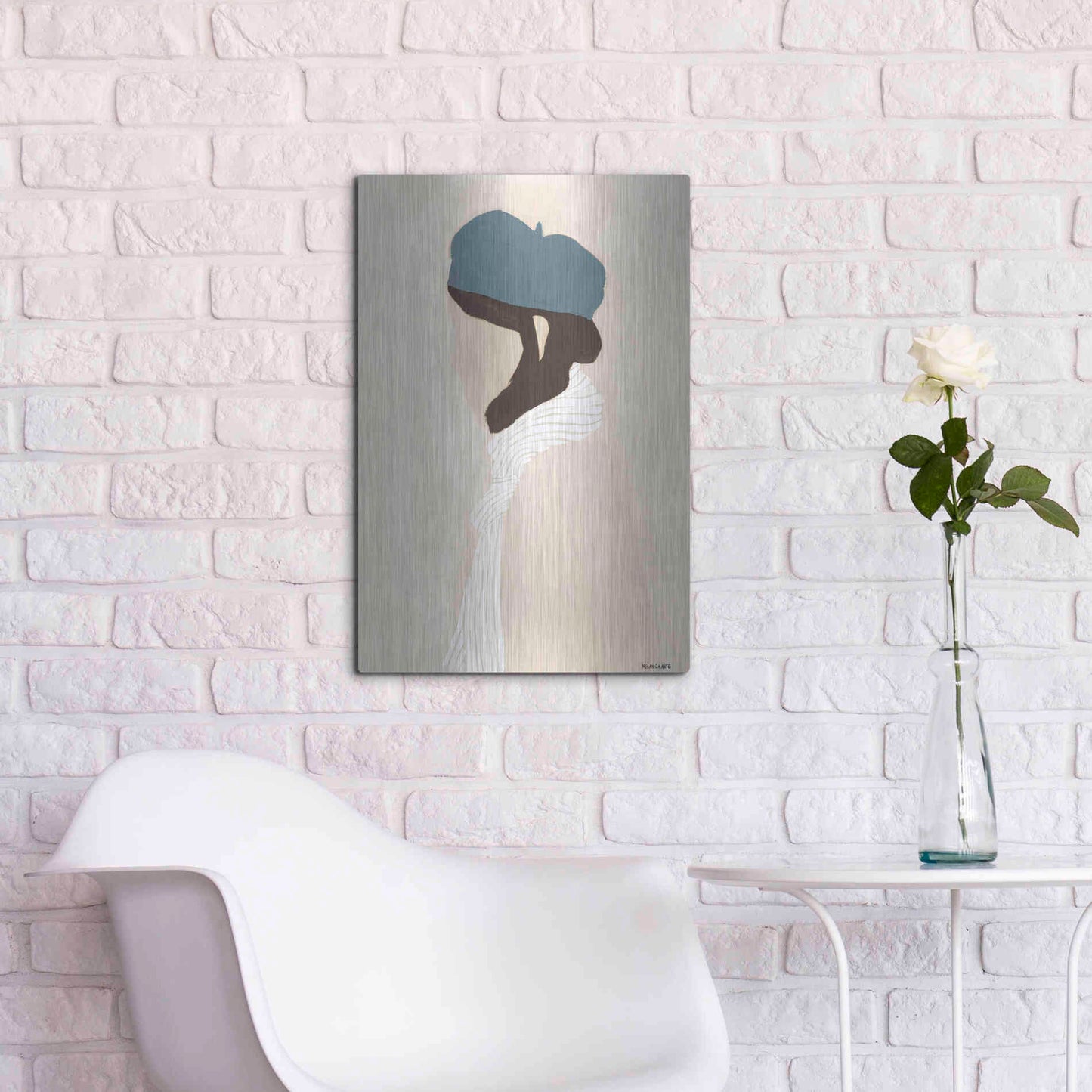 Luxe Metal Art 'Blue Beret' by Megan Galante, Metal Wall Art,16x24